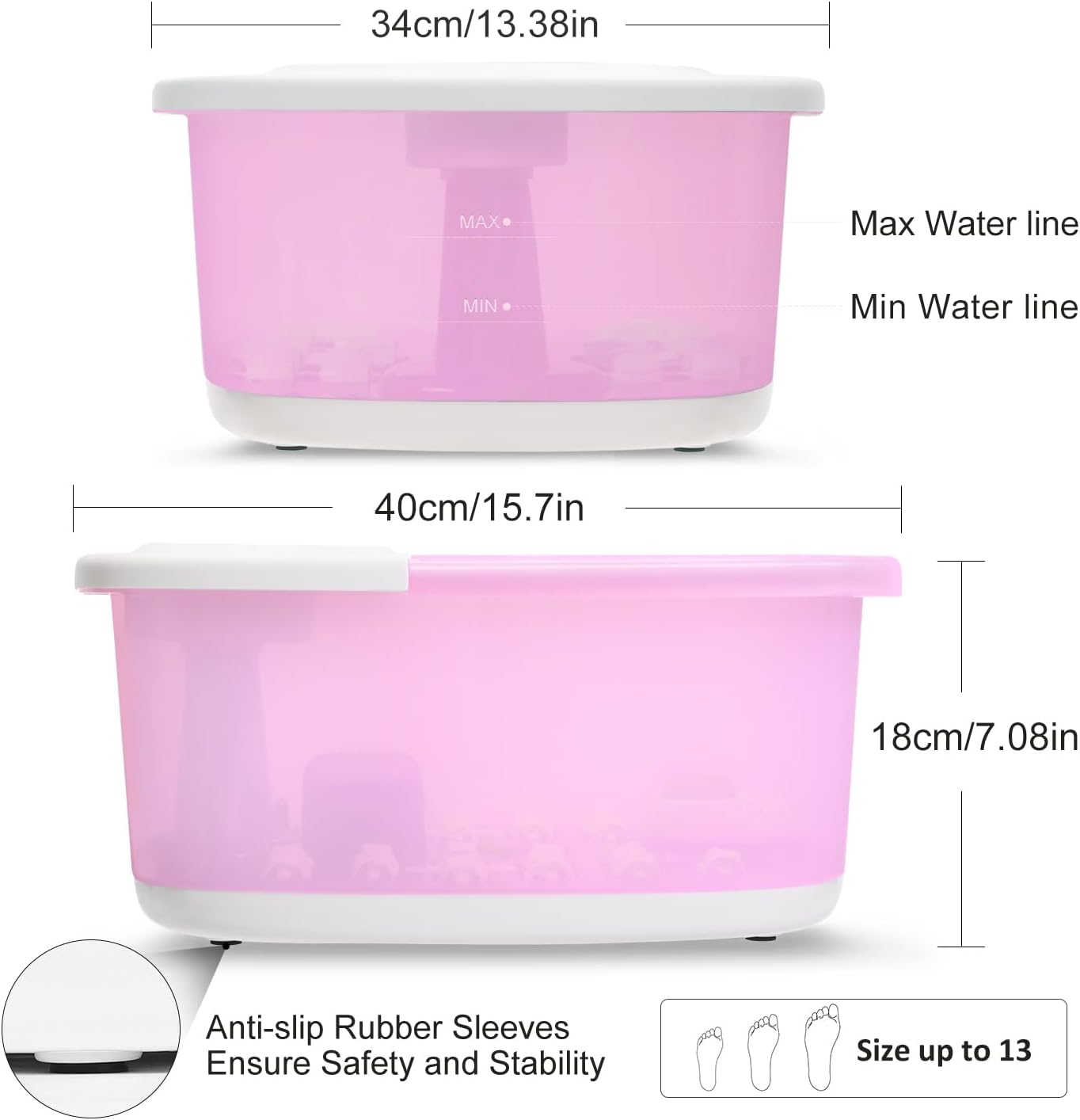 Foot Spa Bath Massager with Heat Bubbles and Vibration Massage and Jets, 16 OZ Calming Lavender Foot Soak Epsom Salt, Foot Soaker with Red Light, 22 Massage Rollers, Adjustable Temp - Pink