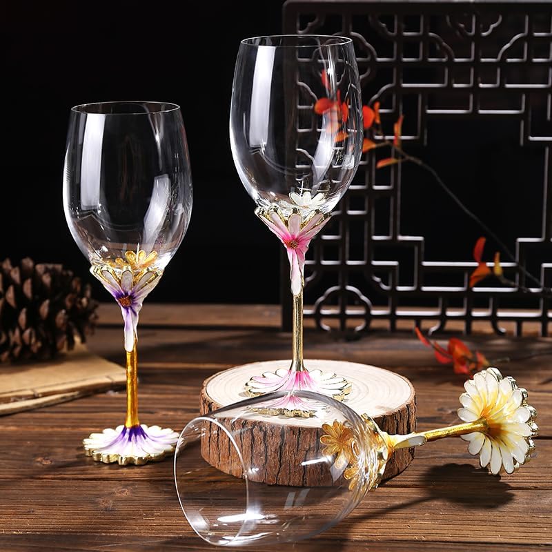Simcat Handmade Painted Enamel Flower Glass Wine Glasses Transparent Refined Goblet, Stem For Cabernet, Gifts (pink single gift box,small flower) - Image 4