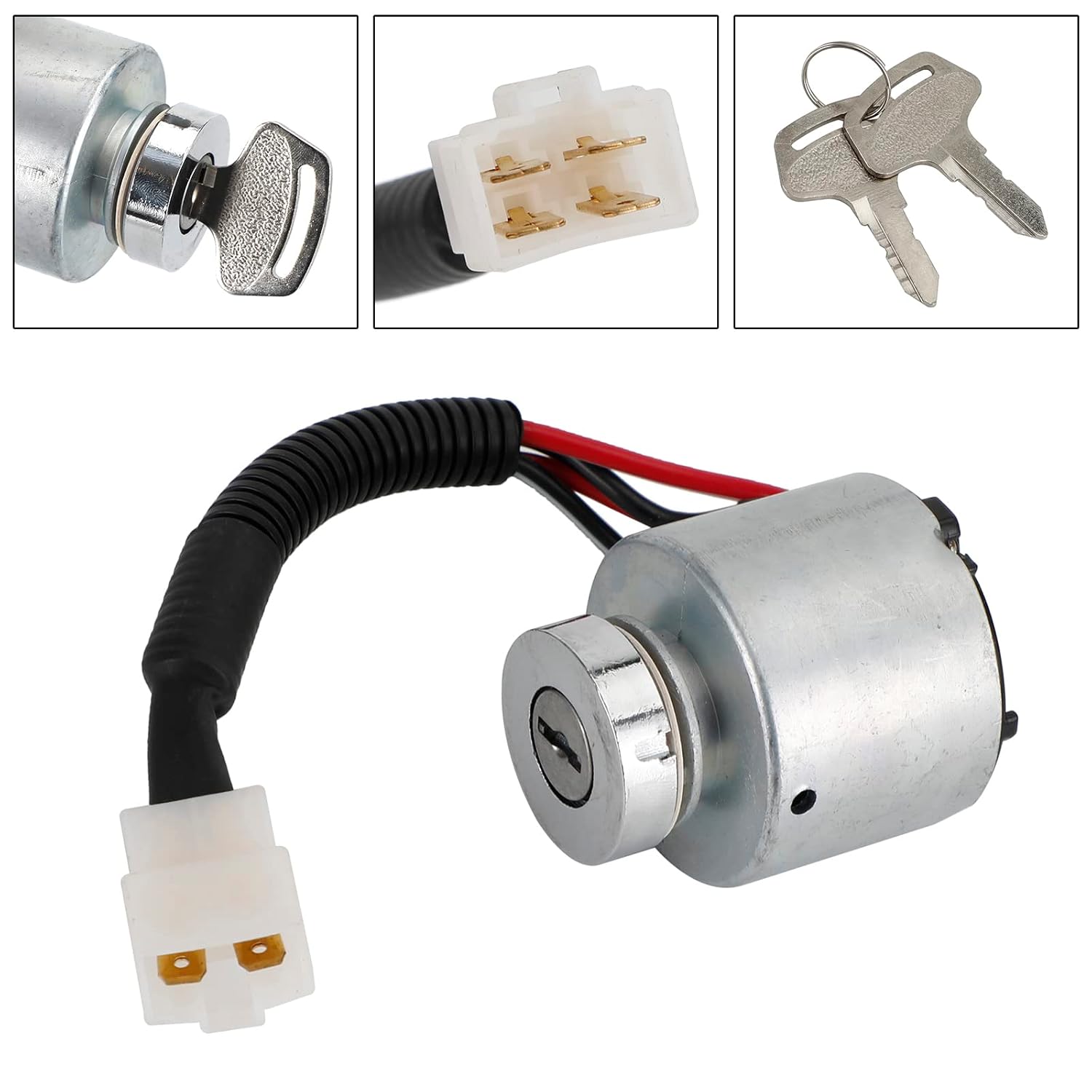 Ignition Switch W/2Keys Fit for Kubota B1550E B1550D B1550HST B1750D B1750E B1750HST B2150D B2150E B2150HSD B2150HSE,Lawn Tractor T Series T1600H,Tractor L Series ST STV32 STV36 STV40