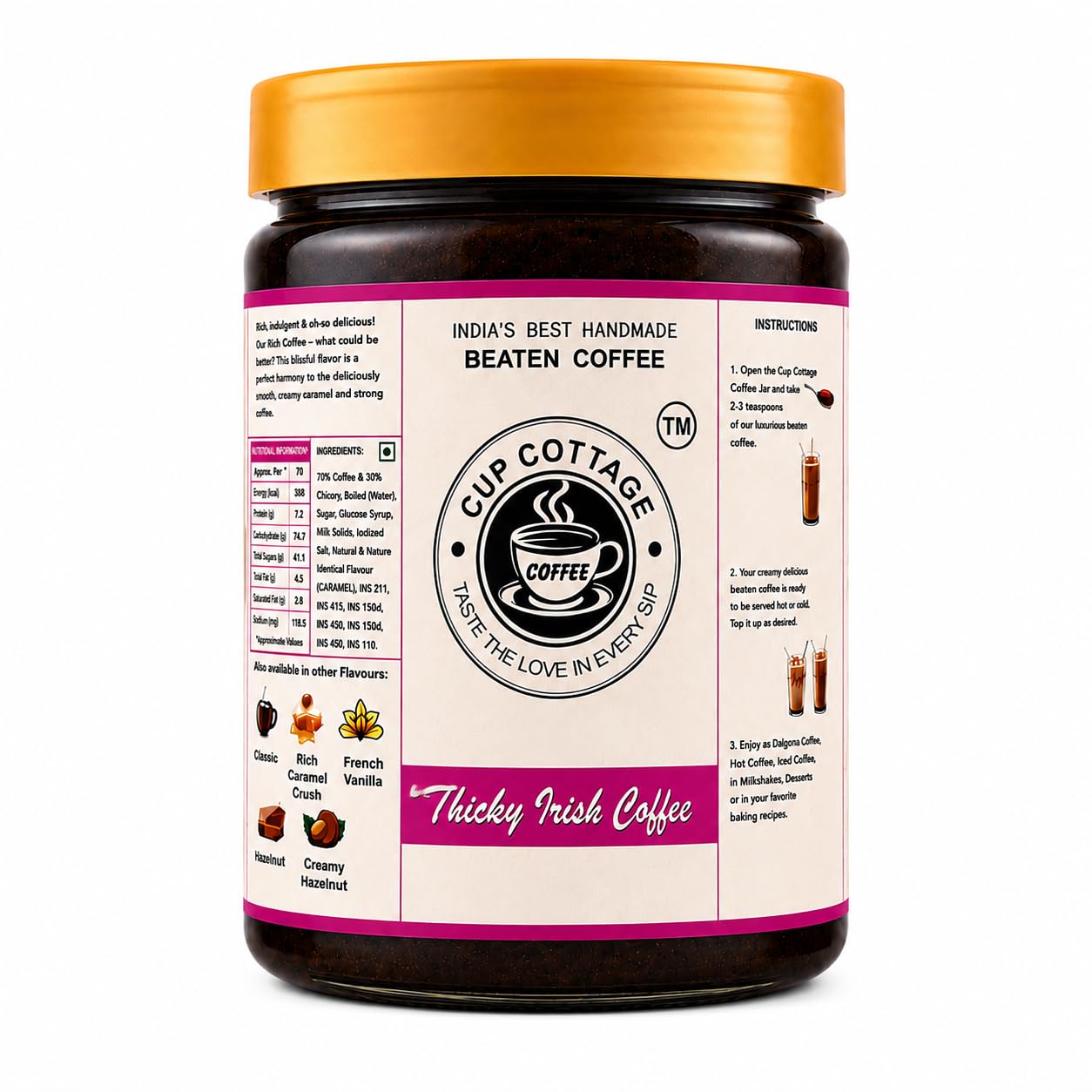 CUP COTTAGE Beaten Coffee Premix | Instant Coffee Mix for Hot & Cold Coffee | Creamy Café Style Flavoured Coffee Powder | Easy to Prepare Drink Mix for Home, Office & Travel (150g, Thicky Irish Coffee)-image-46