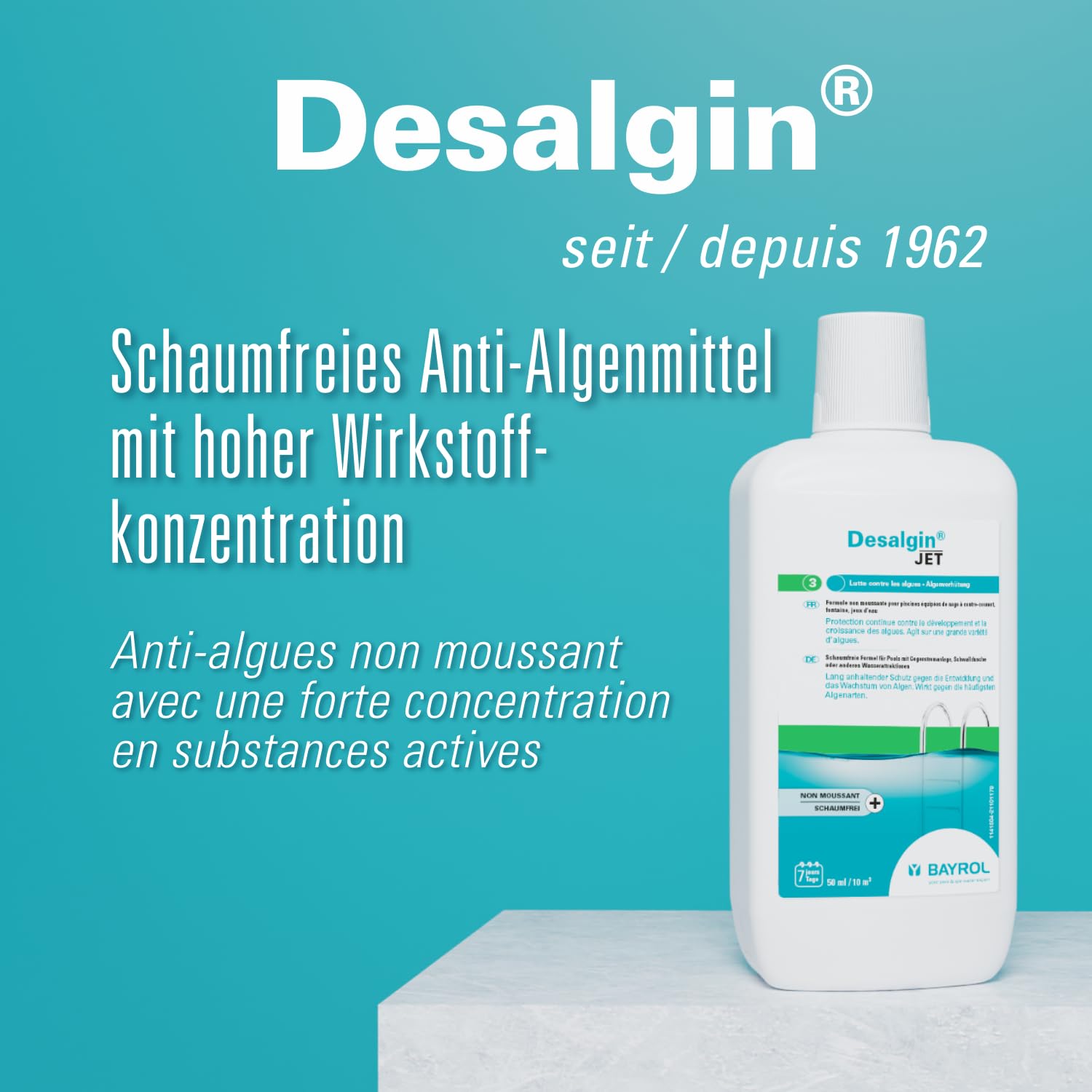 BAYROL Desalgin® Jet 1 L - Anti Algue Piscine Non Moussant - Algicide Piscine Ultra Concentré - sans Sulfate de Cuivre