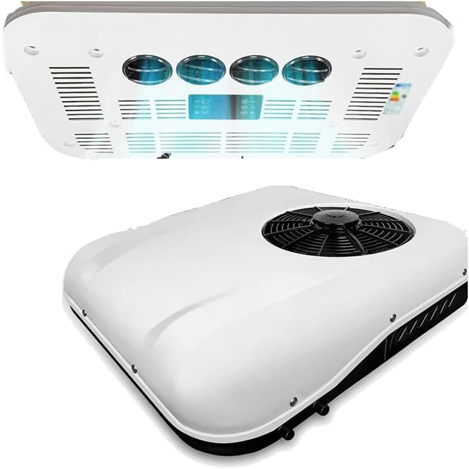 Aire Acondicionado 12V para Autocaravana - Techo Acondicionador de Aire Frío/Calor con Control Remoto, Blanco, Compatible con Caravanas, Camionetas, Furgonetas, Camiones (Dual-mode Hvac, 12V)