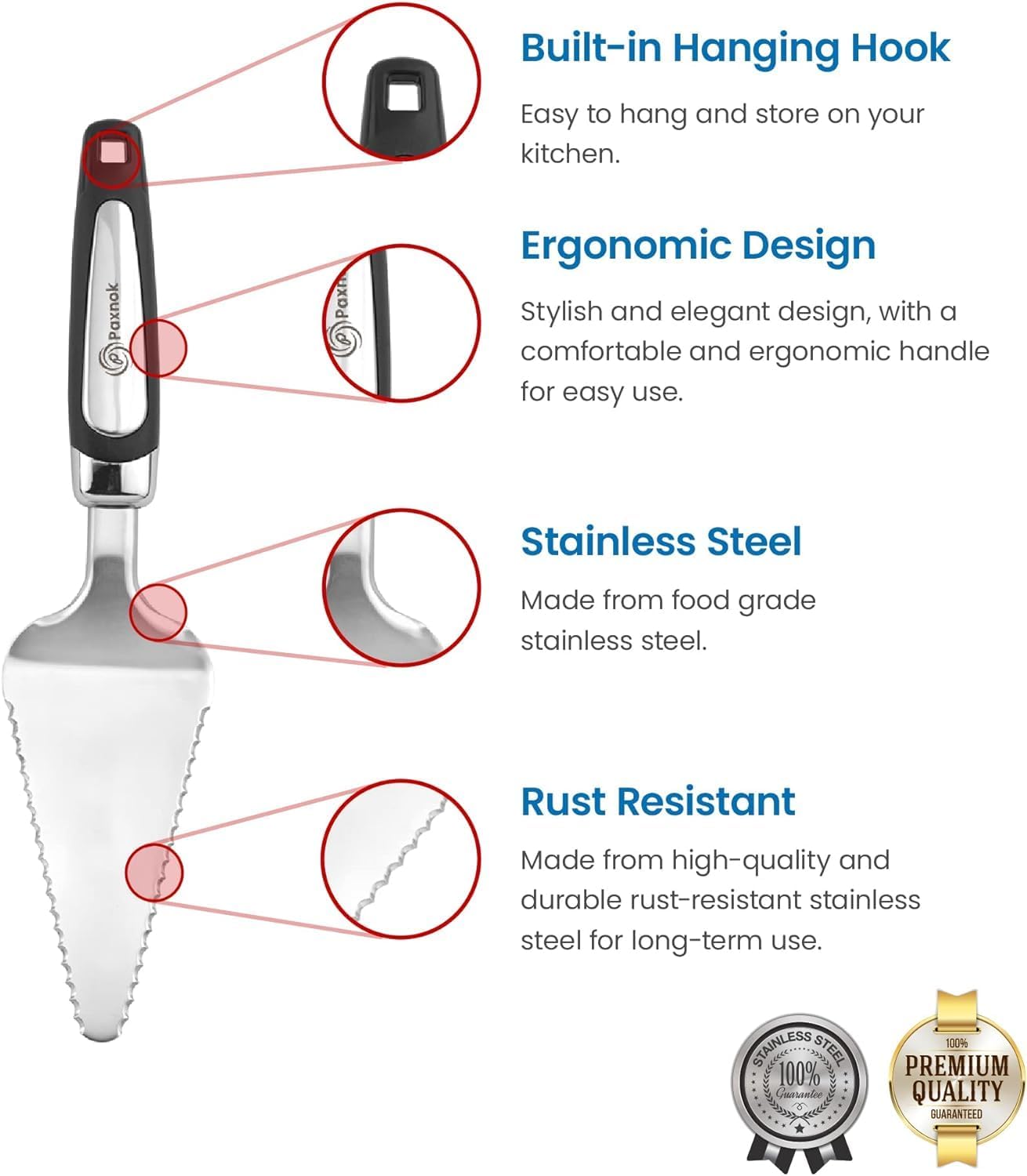 Pie Server Spatula and Cake Cutter Slicer, Stainless Steel Set - Kitchen Essentials for Cutting & Serving Desserts, Brownies, Lasagna (Black, 13 inches)