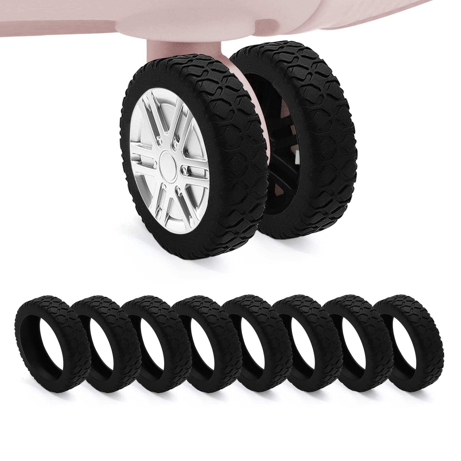 8Pcs Suitcases Wheel Covers,Silicone Luggage Compartment Wheel Protection Cover for Most 8 Spinner Wheels,Noise Reducing & Anti-Scratch Luggage Wheel Protectors(Black)-image-7