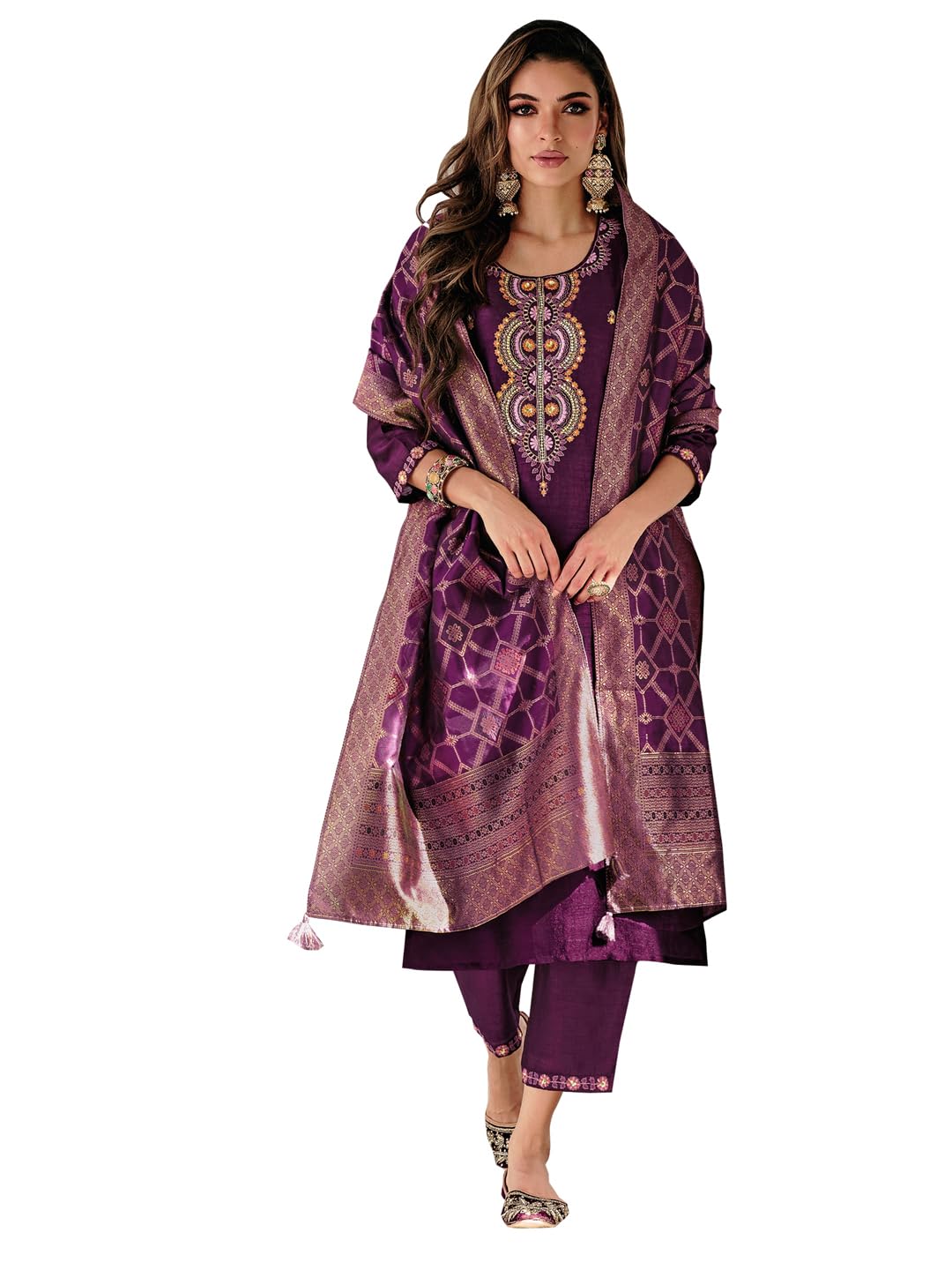 VredeVogel Women's Silk Blend Kurta Pant Set with Inner & Dupatta