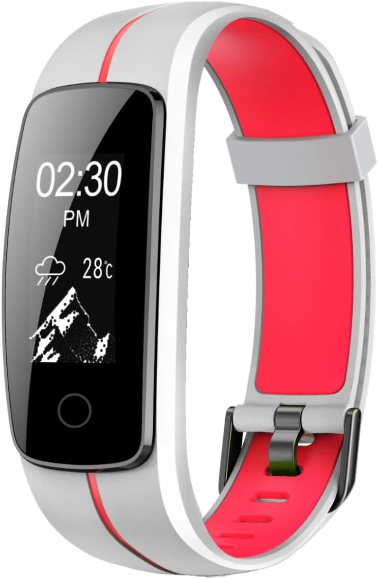 Fitness Tracker, Activity Watch Waterproof, Smart Band with Step Counter, Sleep Watch, Calorie Counter Watch, Fit Bit, Fitness Tracker HR, Smart Fitness Band for Android and iOS White/Red
