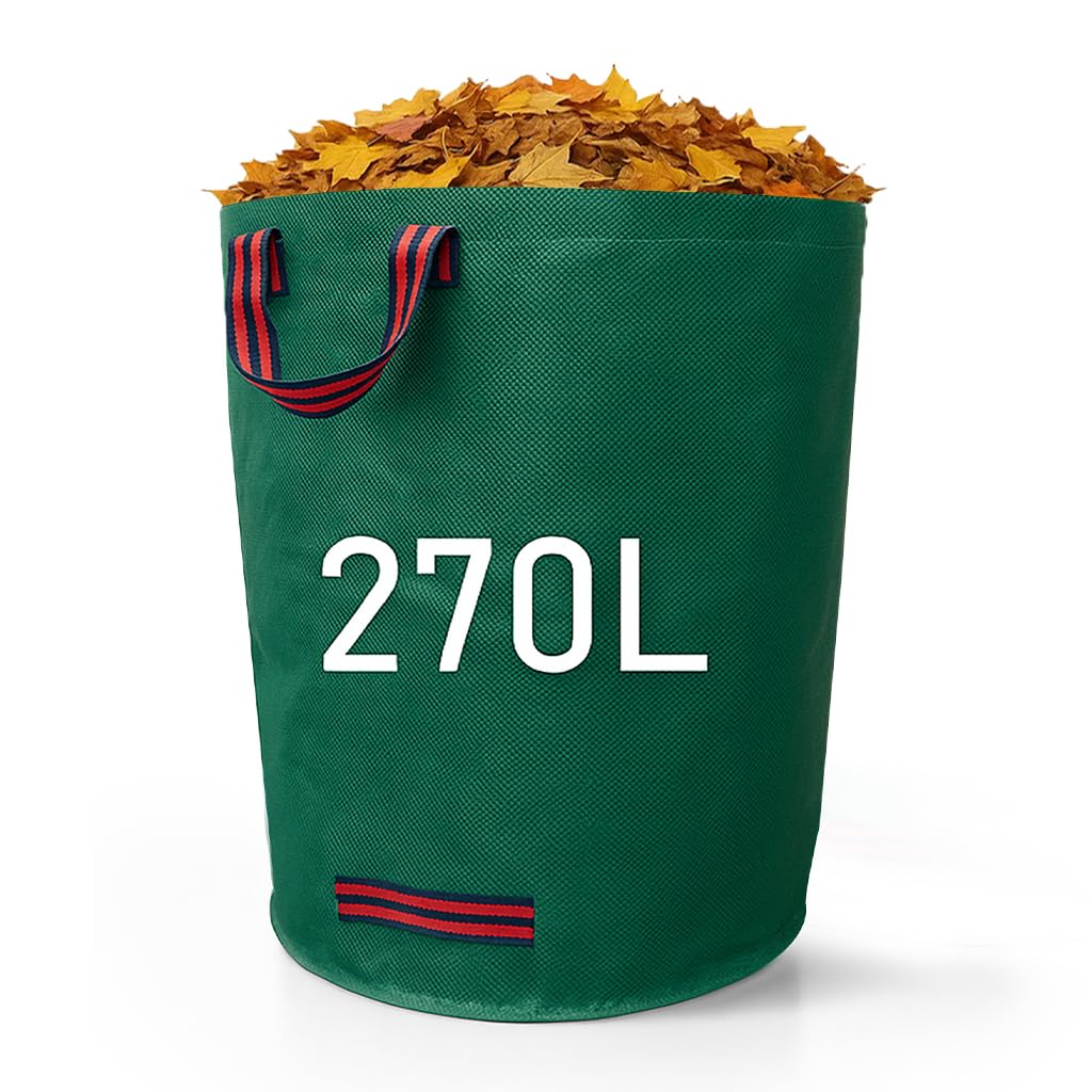 Zopper Green Garden Waste Bags Heavy Duty With Plastic Hoop Reusable Polypropylene Sacks Waterproof Garden Rubbish Bags (270L)