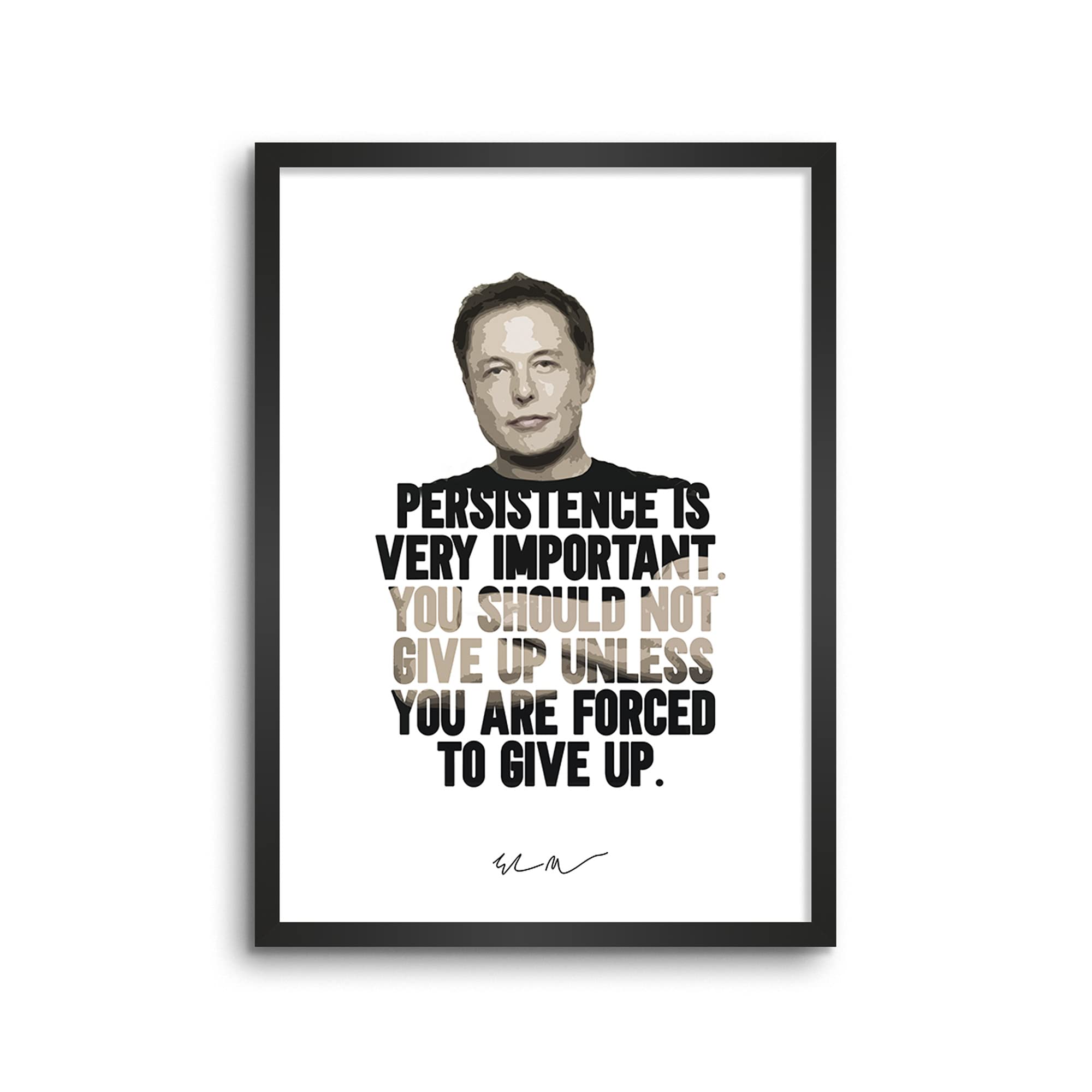 LAMRON Elon Musk Persistence Wall Decoration Art Framed Poster, 8 Inch x 12 Inch, Matt Laminated Poster with 0.5 Inch Black Wooden Frame