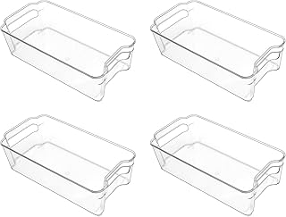 Puricon Cassetti per Frigoriferi, [4 Pezzi] Organizer Frigorifero Scatole Stoccaggio Cucina con Pratici Manici, Vaschette Salvaspazio per Frigo Dispensa Armadietto Cucina Articoli