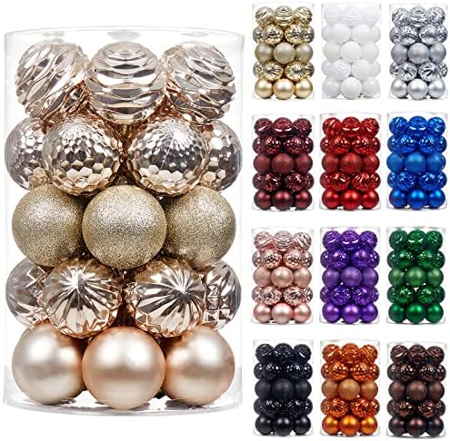Wironlst 60mm/2.36" Christmas Ball Ornaments - 34-Pack Shatterproof Plastic Christmas Ornaments Hanging Ball Decorations for Xmas Tree, Holiday, Wedding, Party (2.36'', Champagne)