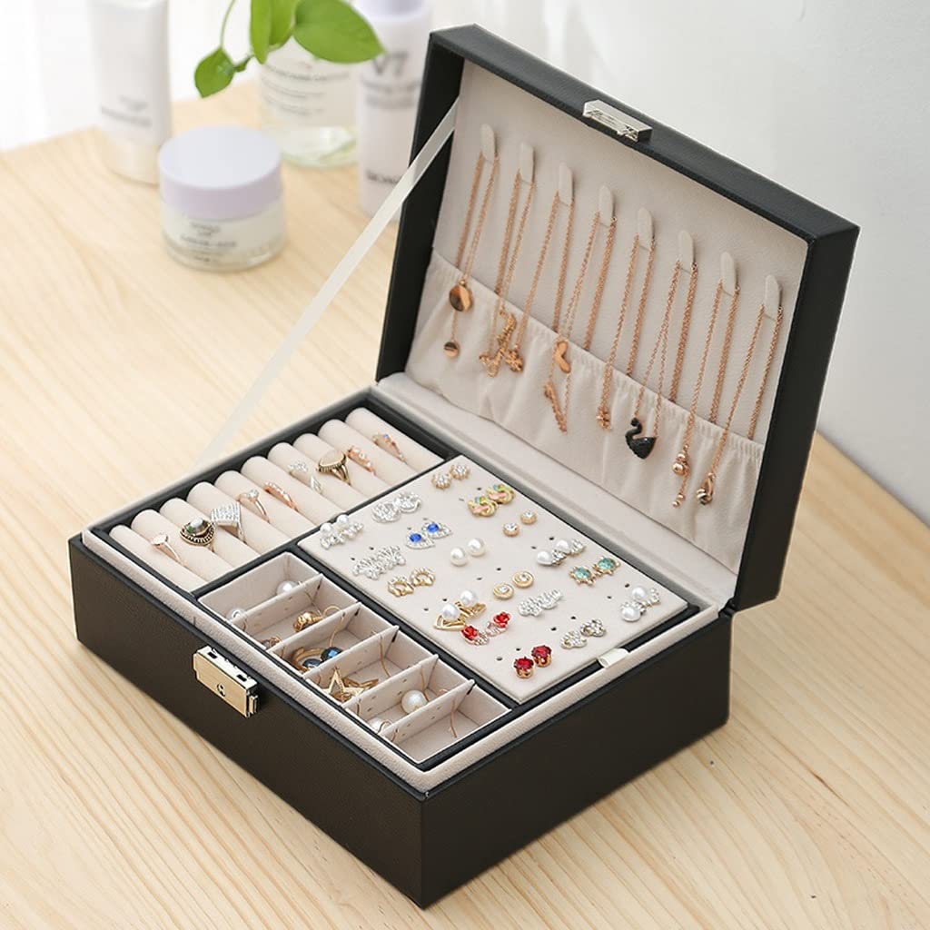 Schmuck-Organizer, Schmuckschatulle, kleine Schmuckschatulle, Schmuckaufbewahrung, Reise-Schmucketui, doppellagiger Leder-Reise-Schmuck-Organizer für Frauen und Mädchen, Geschenk, Schmucketui,