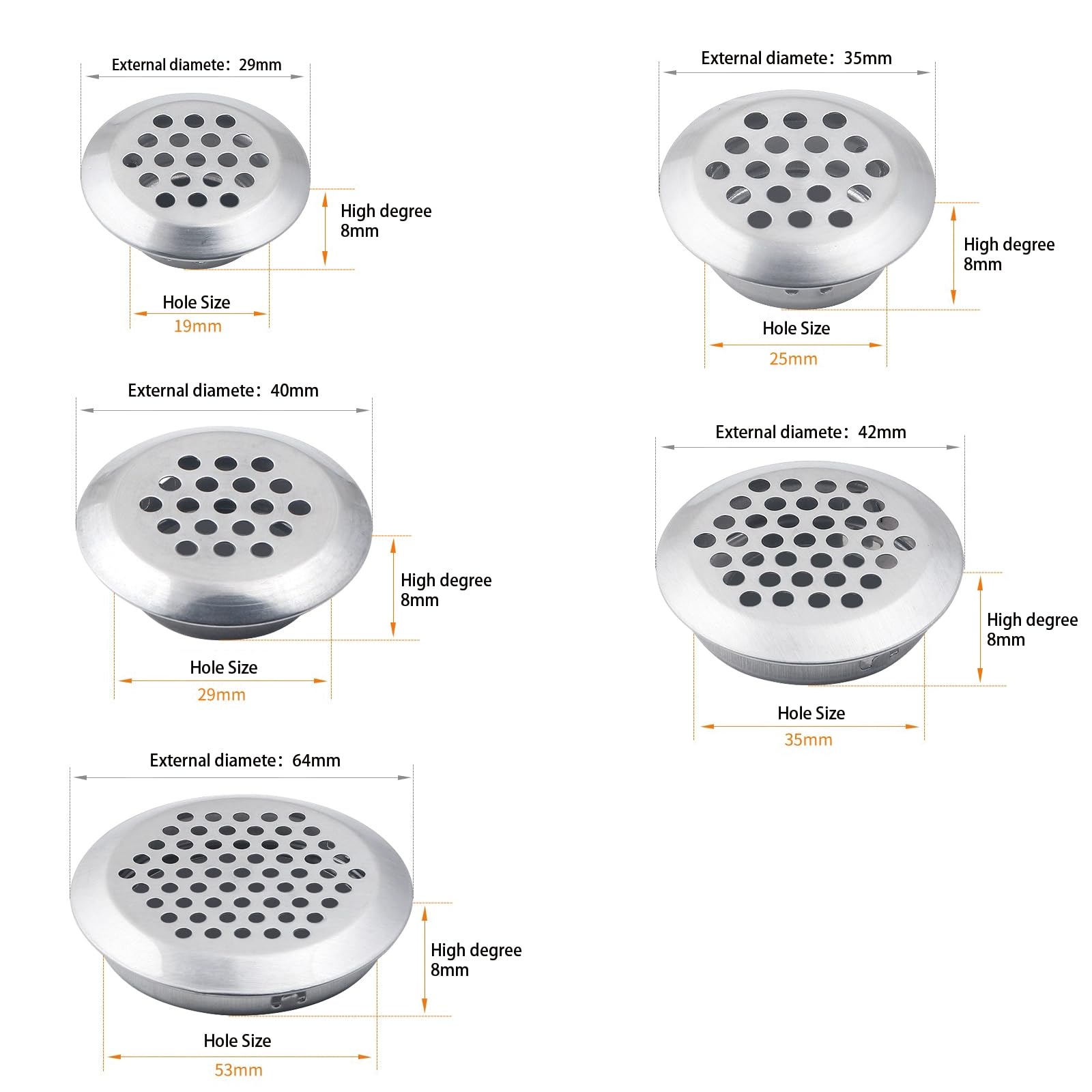 Leliafleury 20Pcs Air Vent Louver Round Ventilation Grilles Mesh Hole Soffit Vents Stainless Steel Air Vent Louver Hole for Kitchen Bathroom Cabinet Wardrobe (Silver - Image 4