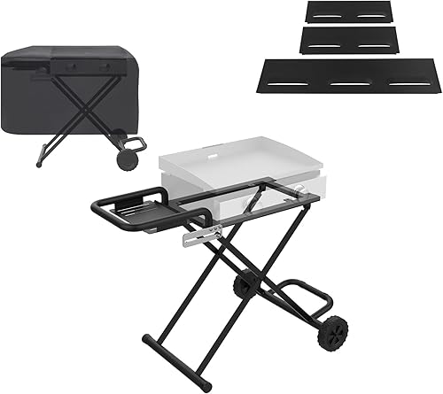 EasiBBQ Carro de parrilla portátil y cubierta con pantalla de viento 5017 para parrillas Blackstone de 17 pulgadas, estante plegable para patio