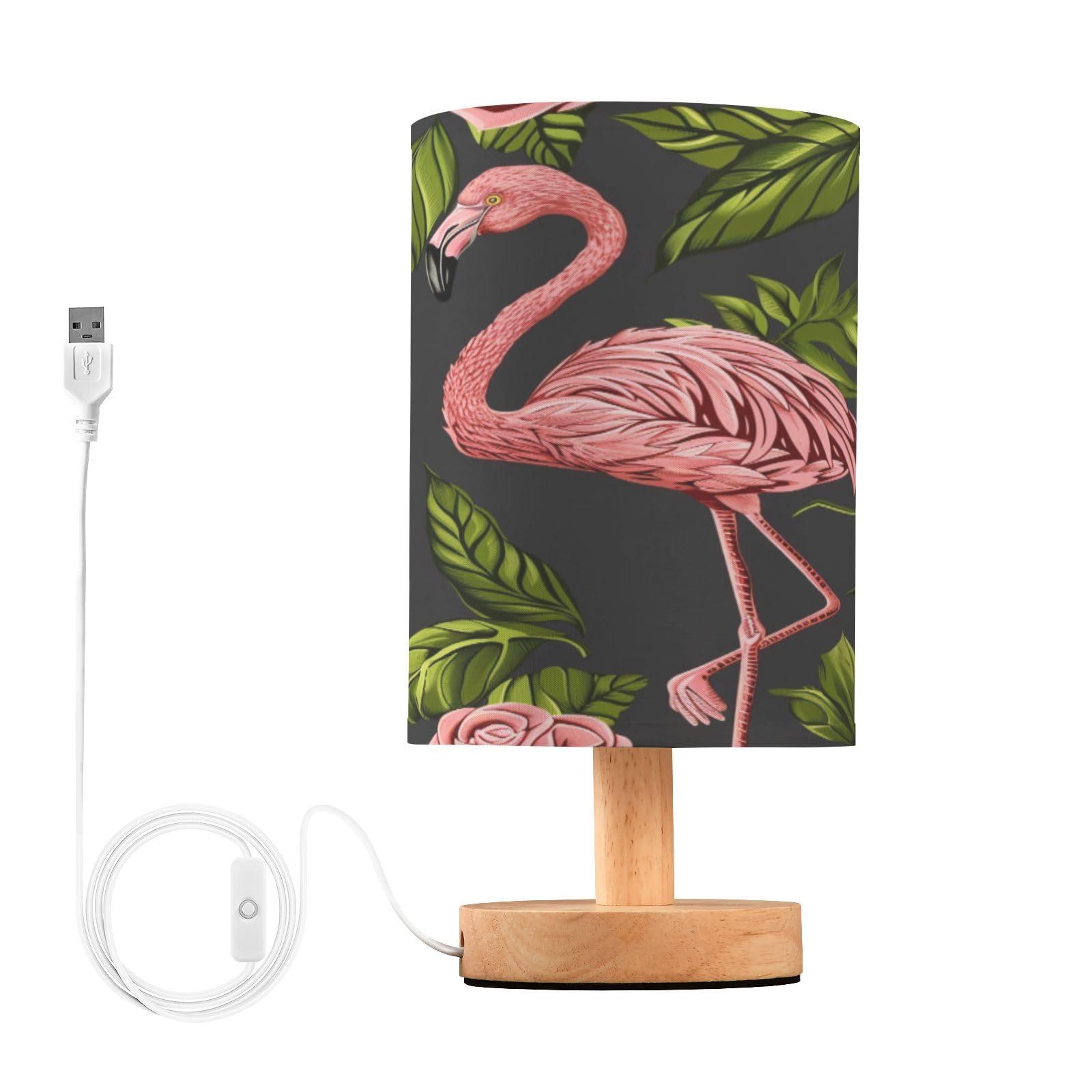 Mnsruu Bedside Table Lamp Tropical Pink Flamingo Nightstand Lamps with Non Slip Base Night Light for Bedroom Living Room Decor