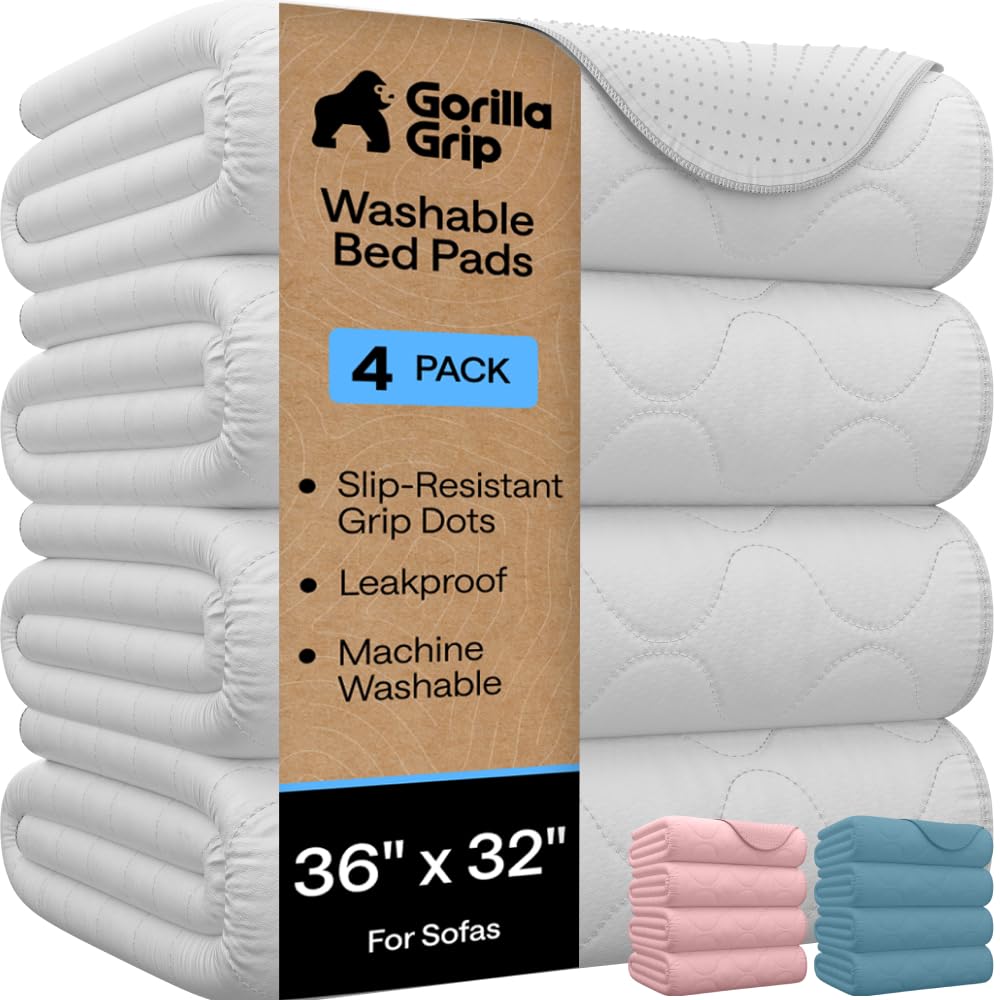 GORILLA GRIP Washable Reusable Underpads, 36x32, 4 Pack White