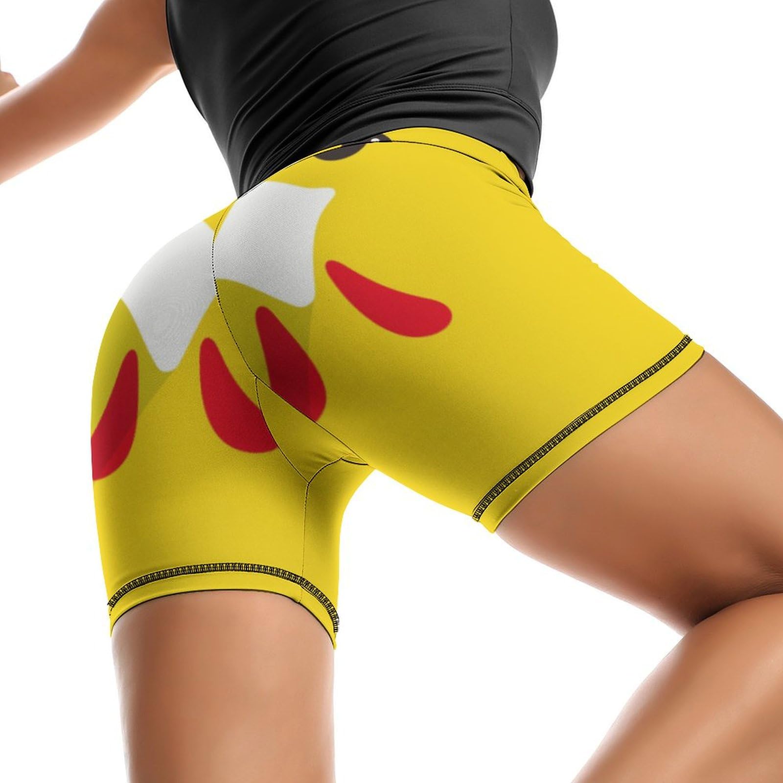 JYYAU Cute Chicken High Waist Yoga Shorts for Women Athletic Shorts Leggings Running Pants Black