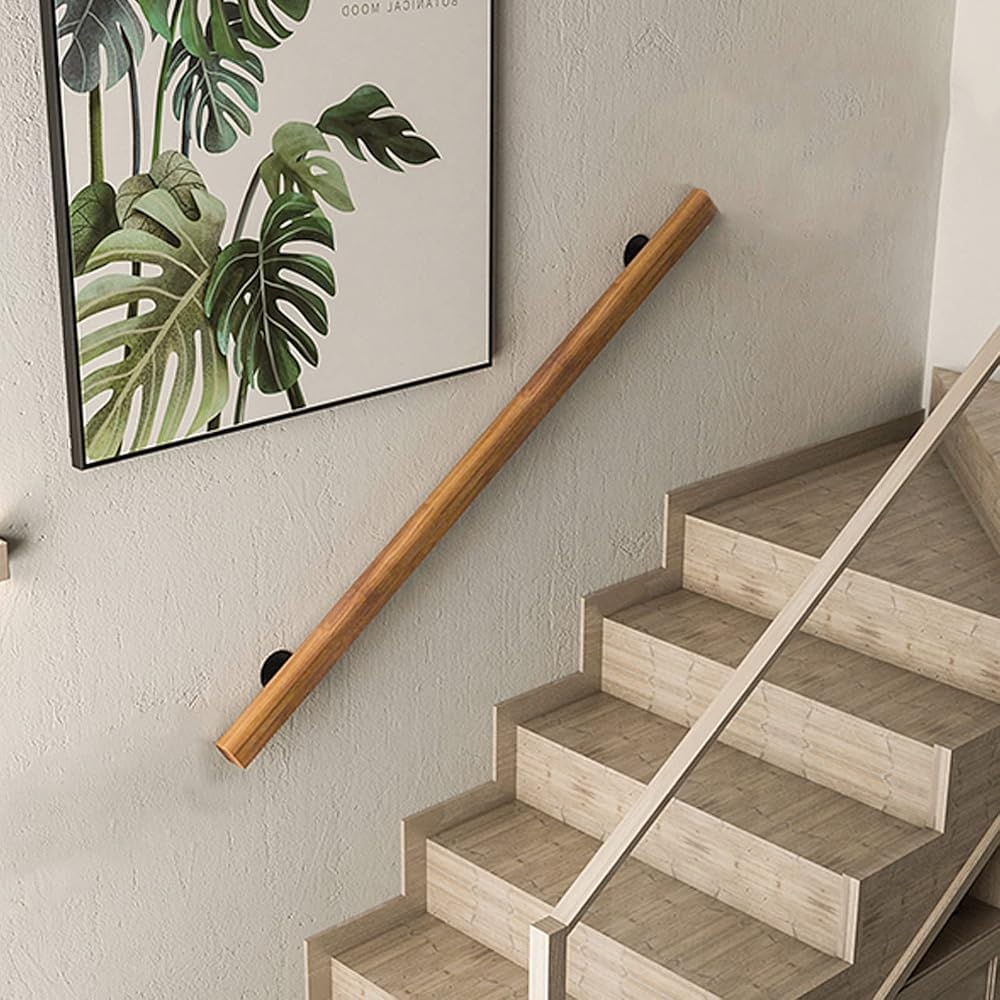 Lqsybhd 1 Wooden Handrails, Non-Slip Staircase Handrail,Wall Mounted Barrier-Free Staircase Grab Bar For Elderly, Hand Railings For Home Garden Corridor Lofts Kindergarten Guardrail Decking(Size:120cm)