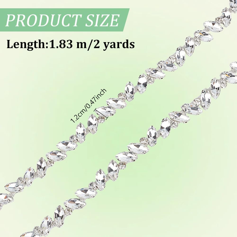 ANATTASOUL 2 Yard 11.5mm Rhinestone Trim Rhinestone Ribbon Sliver Diamond Crystal Chain Sparkly Rhinestone Applique Horse Eye Shape Rhinestone Cup Chain for Crafts Wedding Decoration DIY Decoration