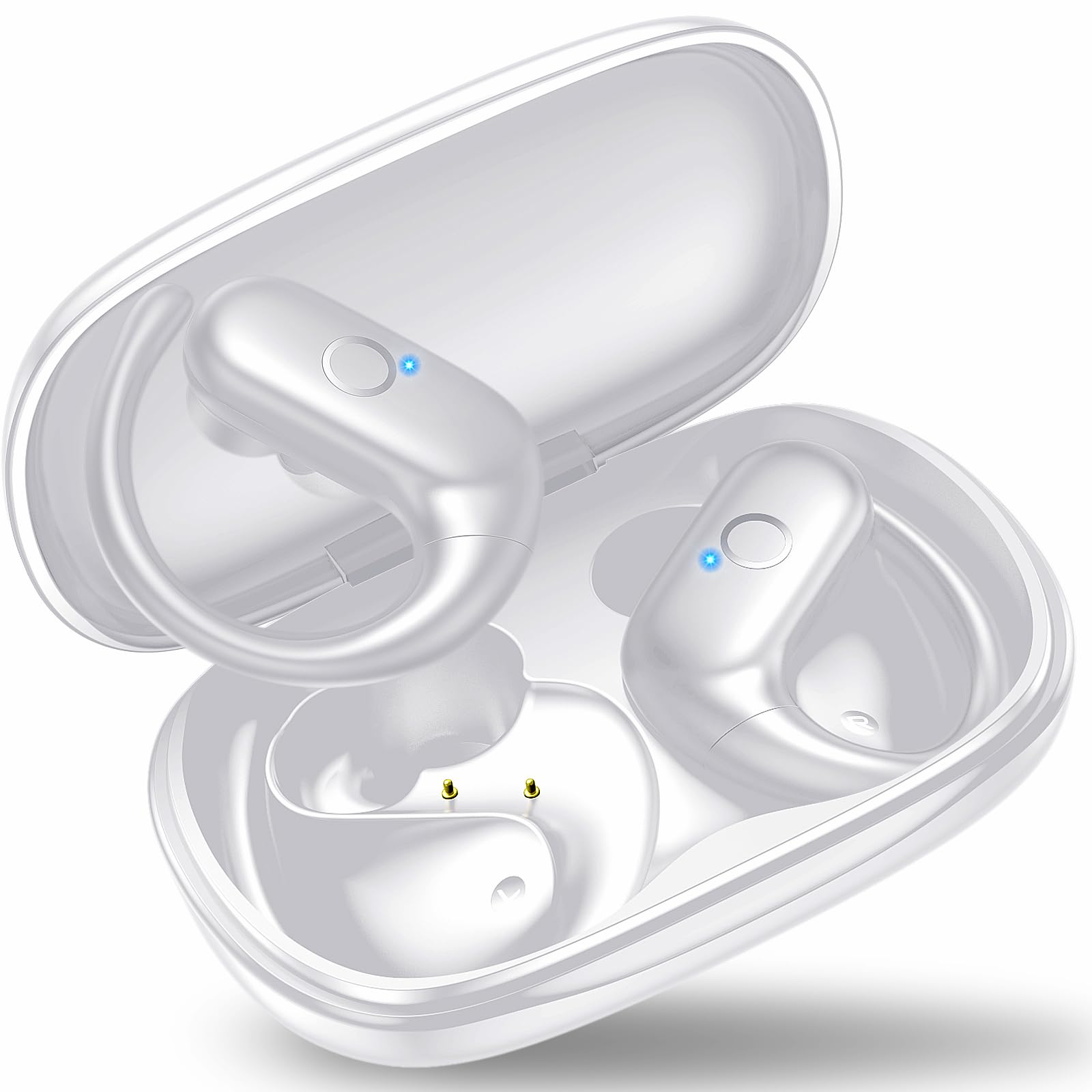 xiwxi Wireless Earbuds Bluetooth Headphones,Over Ear Buds for Sport with Deep Bass Sound,60Hrs Playtime Earphones Designed Comfort Fit with Earhooks for Running,Meeting,Workout-White