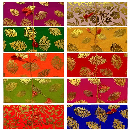 Zenia Invitation Shagun Gift Envelopes | (Pack of 10) | Assorted Color Designs | Money Holder Card Fancy Packet | For Festivals Christmas Diwali Birthday Wedding Anniversary Eid