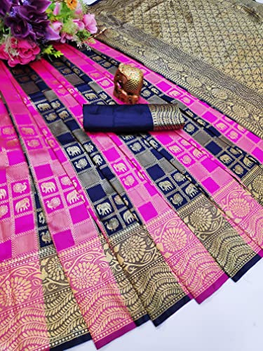 Image of AKHILAM Women's Geometric Silk Blend Zari Saree With Unstitched Blouse Piece (FF0GNG220 Parent)