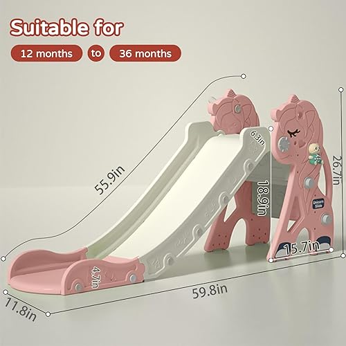 Miniatura 7 de Sephyroth Tobogán de plástico para niños pequeños de 1 a 3 años para interiores y exteriores, juego de escalada con aro de baloncesto y anillo