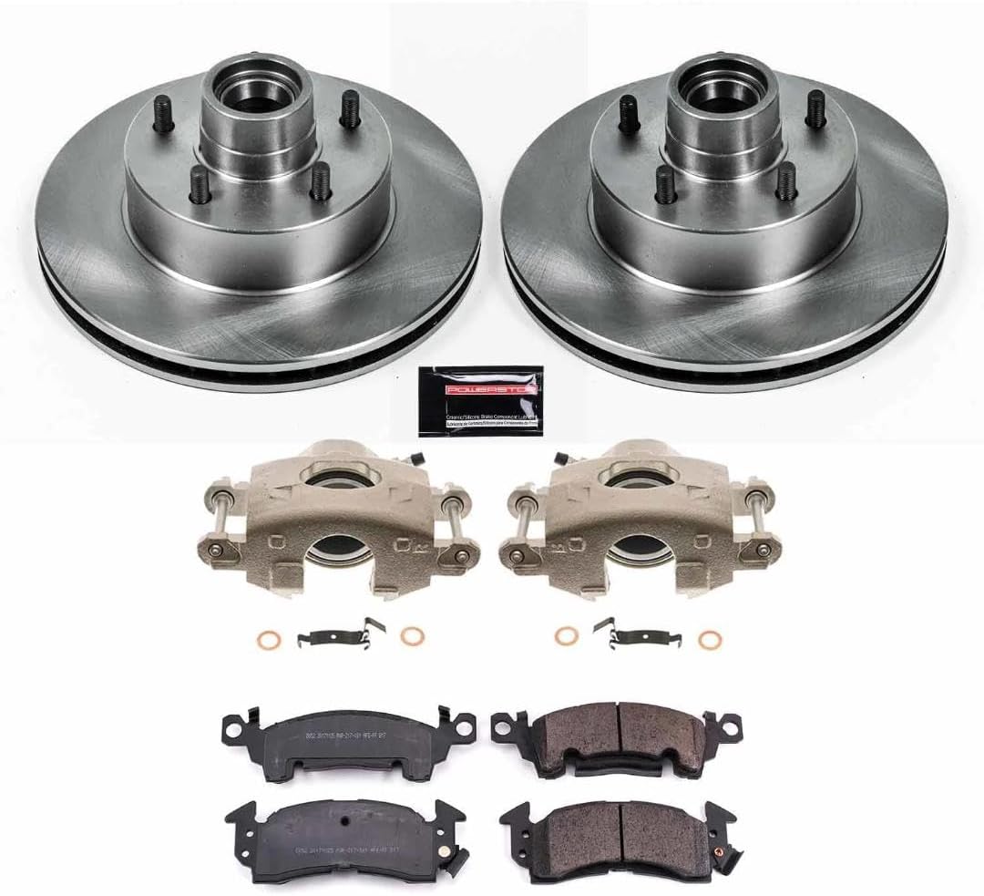 PowerStop Front Brake & Caliper Kit for Buick Century 1977 |Electra 1977 |Estate Wagon 1977 |Regal 1977 |Skylark 1977 |Camaro 1977 - Ceramic Brake Pads + Calipers + Disc Rotors Replacement, KCOE2580A