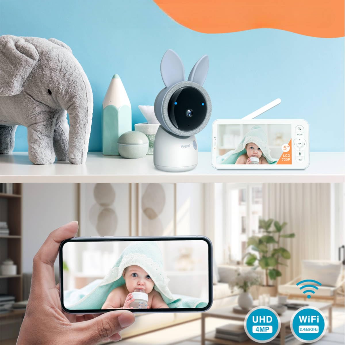 ARENTI AINanny Kit Plus - Vigilabebés con Pantalla LCD de 5" (4 MP, Giro e inclinación, Seguimiento automático)