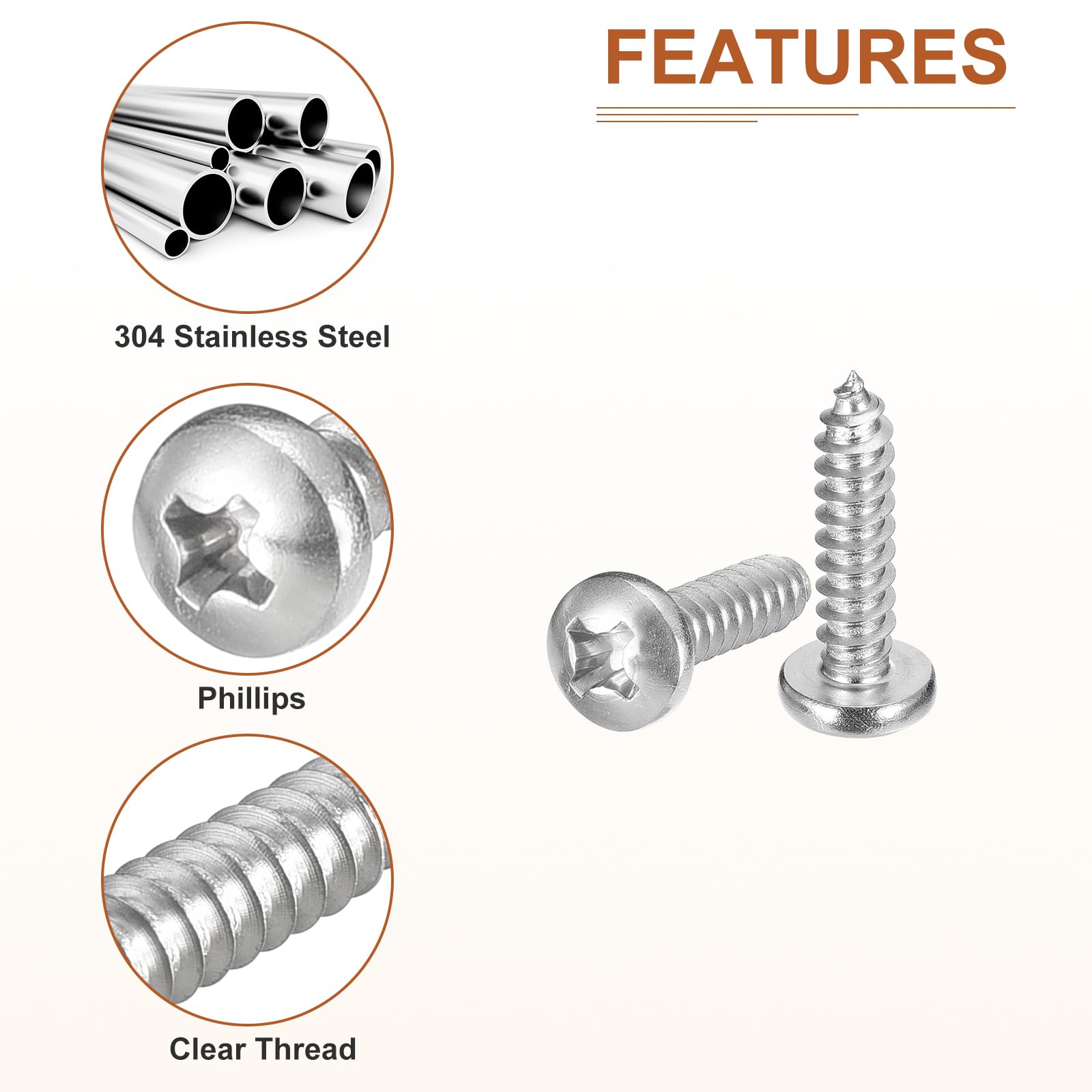 DTGN #14x1" Phillips Pan Head Self-tapping Screw - 25Pack - Bright Finish 304 Stainless Steel Sheet Metal Screws Wood Screws - Image 4