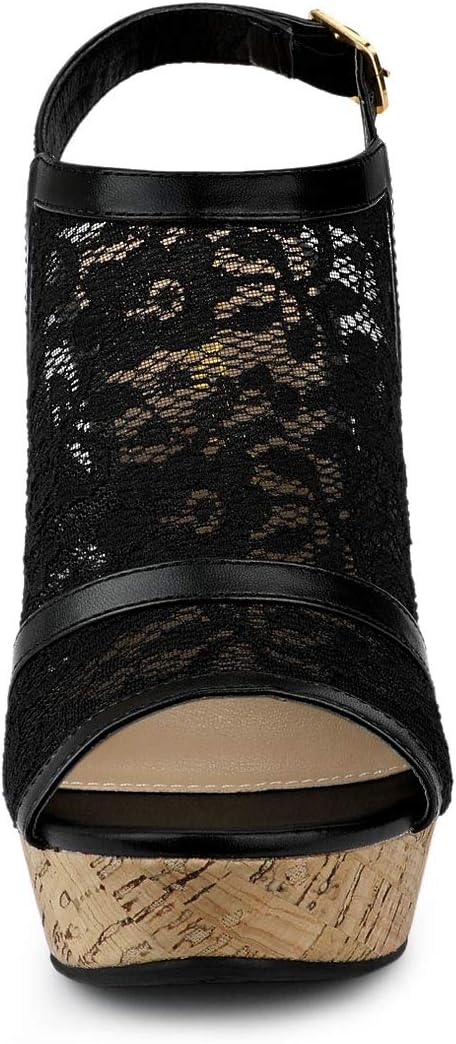 Allegra K Women's Open Toe Platform Heel Lace Wedges Sandals