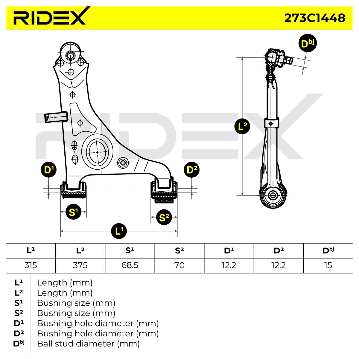 RIDEX 273C1448 Braccio oscillante sospensione ruota Anteriore Destra Compatibilità con OPEL Mokka/Mokka X J13