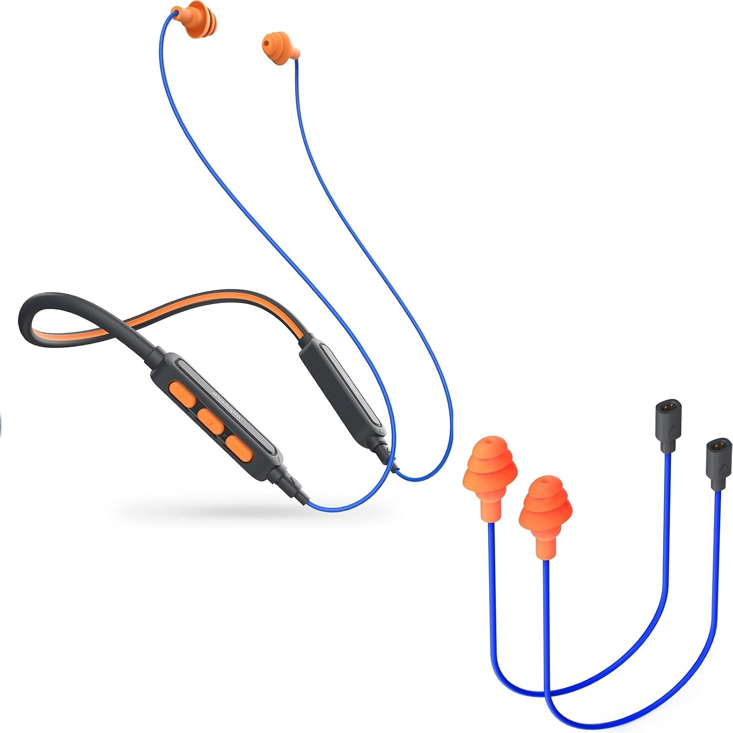 MIPEACE Neckband Bluetooth Work Headphones with 2pcs Replacement Earbuds Cable - Blue & Orange