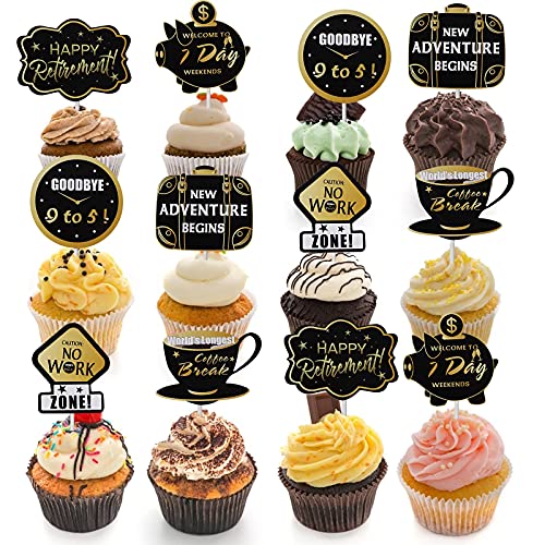 Partyyeah 60 Pcs Happy Retirement Cupcake Toppers, Gold Retired Cake Toppers Picks Happy Birthday Cake Topper For Retirement Party Cake Decoration Party Supplies #TOP1