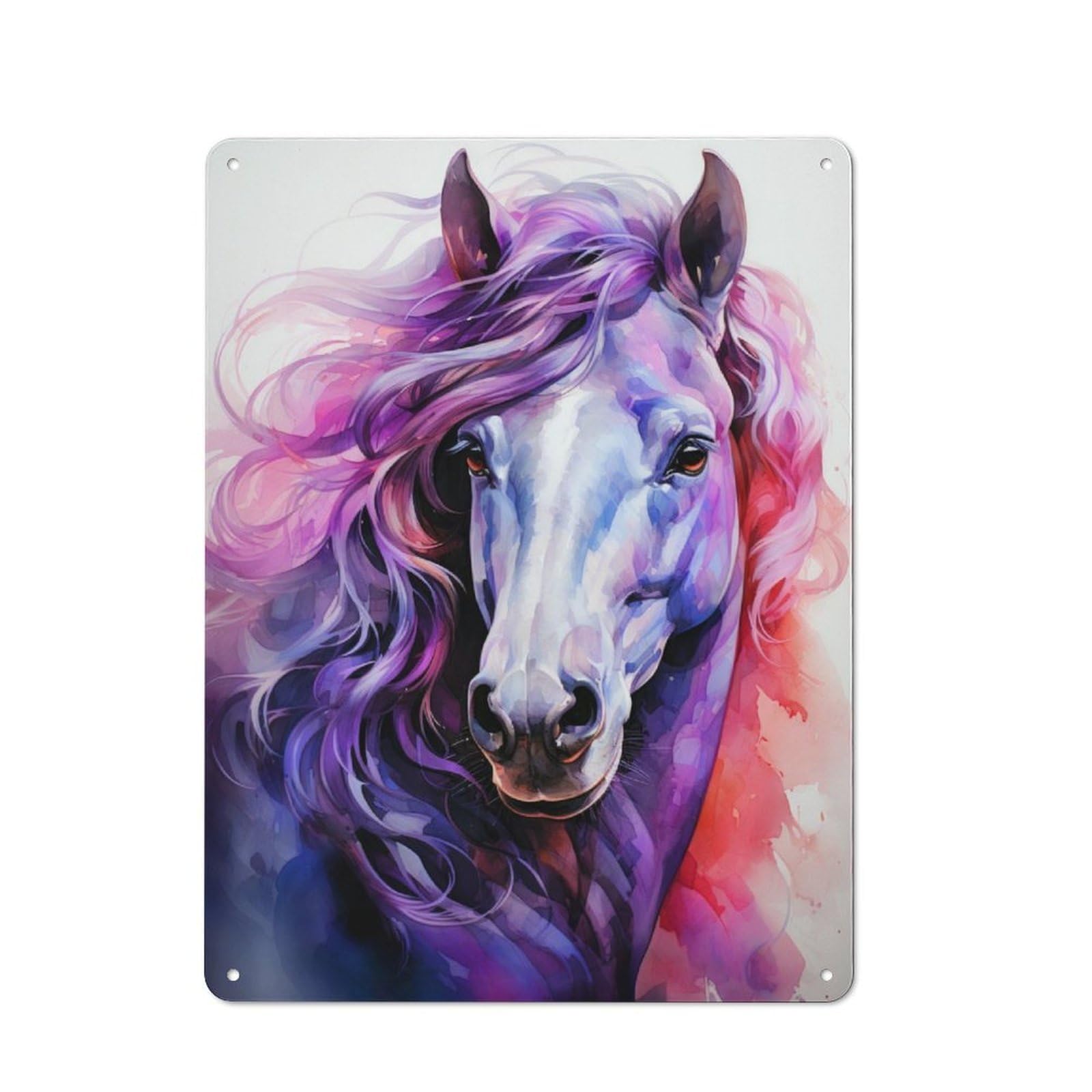 Junmoney Purple Horse Watercolor Tin Wall Plaque 40X30cm With For Living Room Or Hallway, For Garage, Workshop And Man Cave Decoration