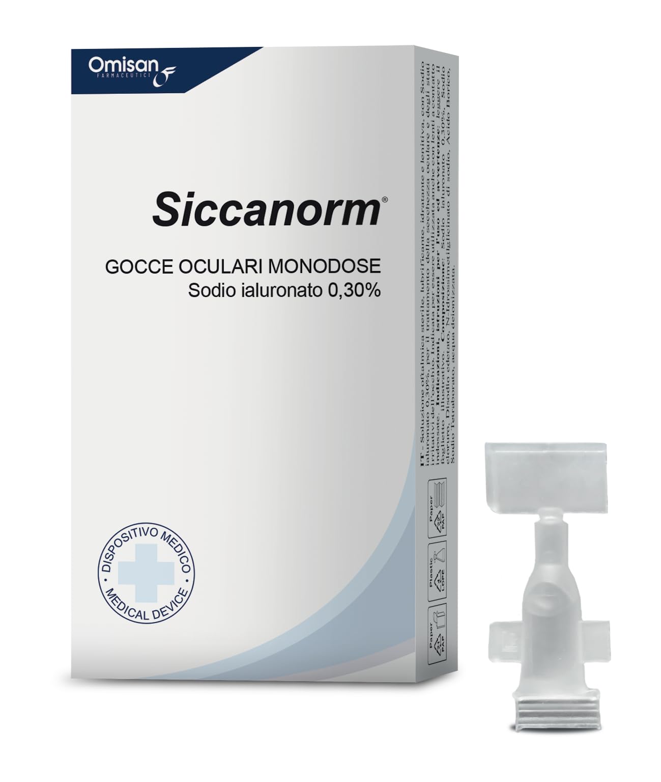 Siccanorm - Lubrificante, idratante, rinfrescante. Gocce oculari monodose con Acido ialuronico, senza conservanti - 20 flaconcini da 0,33ml
