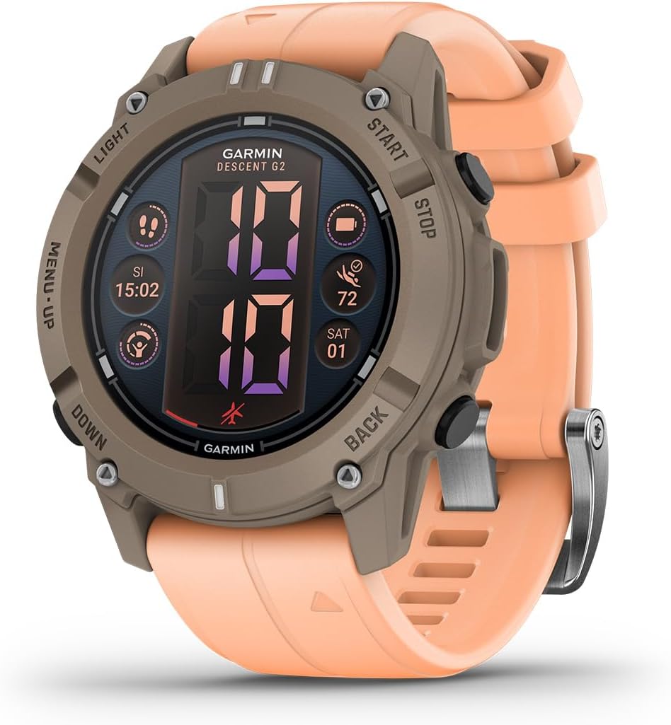 Garmin® Descent™ G2, Watch-Style Dive Computer, Bright AMOLED Display, Multiple Dive Modes, Health and Wellness Features, Paloma with Shell Pink Band Garmin® Descent™ G2, Watch-Style Dive Computer, Bright AMOLED Display, Multiple Dive Modes, Health and Wellness Features, Paloma with Shell Pink Band