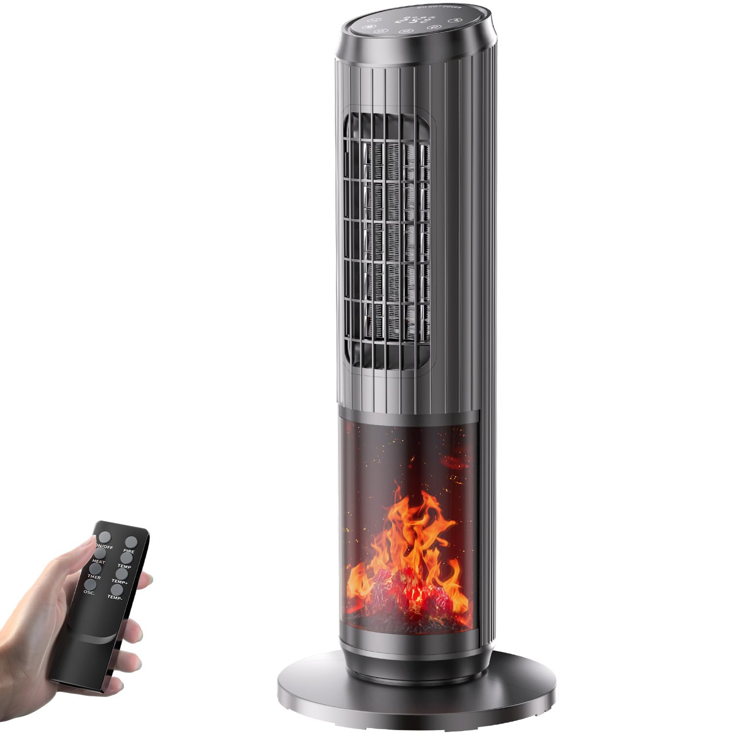 Chauffage Soufflant d'appoint 2000W, Radiateur Electrique avec Thermostat, Effet Cheminée, Télécommande, Éco, 3 Modes, Minuterie 1-8H, Protection Contre la Surchauffe et le Renversement