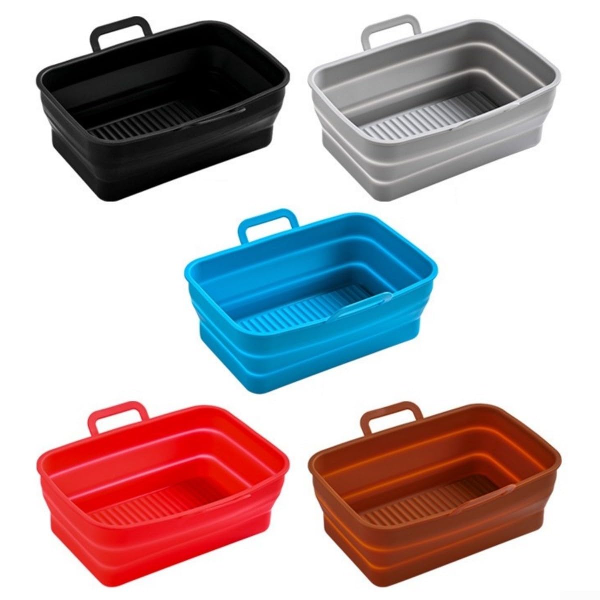 Fodera pieghevole in silicone per friggitrice ad aria 2 pezzi DZ201410 cestino rettangolare inserto separazione dell'olio facile da pulire per cuocere arrostire al vapore (nero)