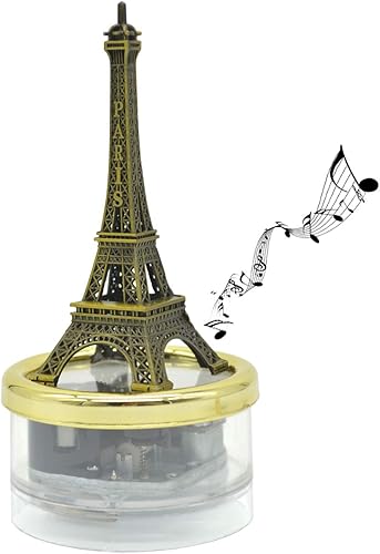 Caja de música de cuerda mecánica Torre Eiffel, para hijo e hija, regalo único para amigos, adornos clásicos y manualidades (campanas de cascabel)