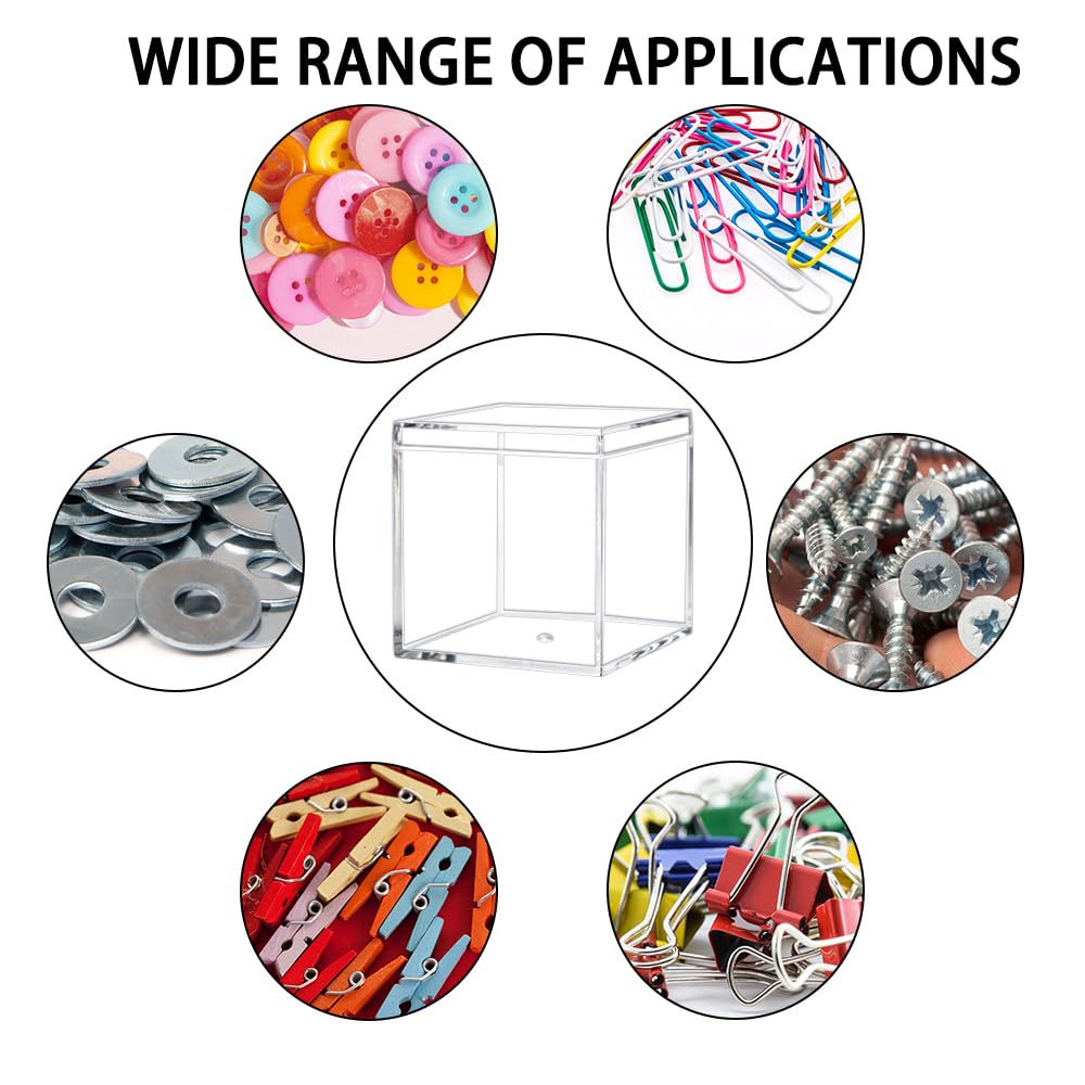 Keboyoe 12 Pcs Acrylic Display Box with Lid 5.5 x 5.5 x 5.5 cm Small Clear Boxes Clear Display Box Square Cube Boxes Storage Containers Organiser for Candy Pill Jewelry Makeup Party Favor - Image 2