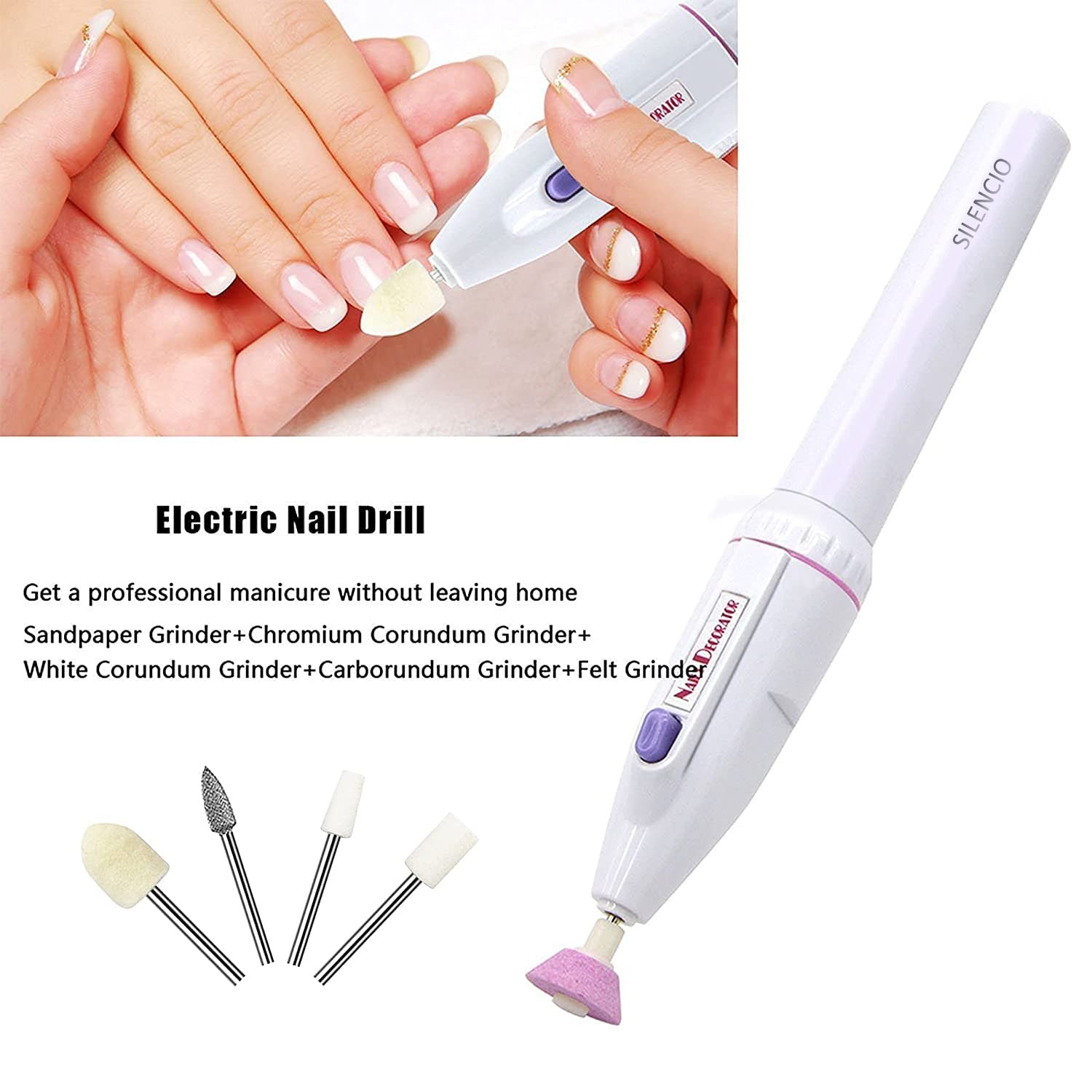 SILENCIO Electric Nail Drill Nails Art File Electric Manicure Drill Set, Portable Nail Buffer Fingernail Grinder Kit Multi-function Natural Toe Nail Polisher Grinding Burnishing Machine for Home Salon (5 IN 1) 2