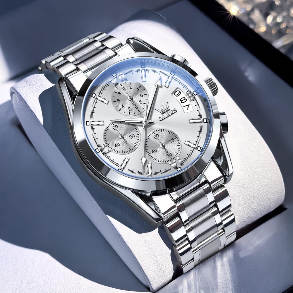 OLEVS Watches for Men Luxury Analog Waterproof Stainless Steel Casual Big Face Chronograph Classic Fashion Roman Numeral Quartz Date Men's Wrist Watches Reloj para Hombre - Image 8