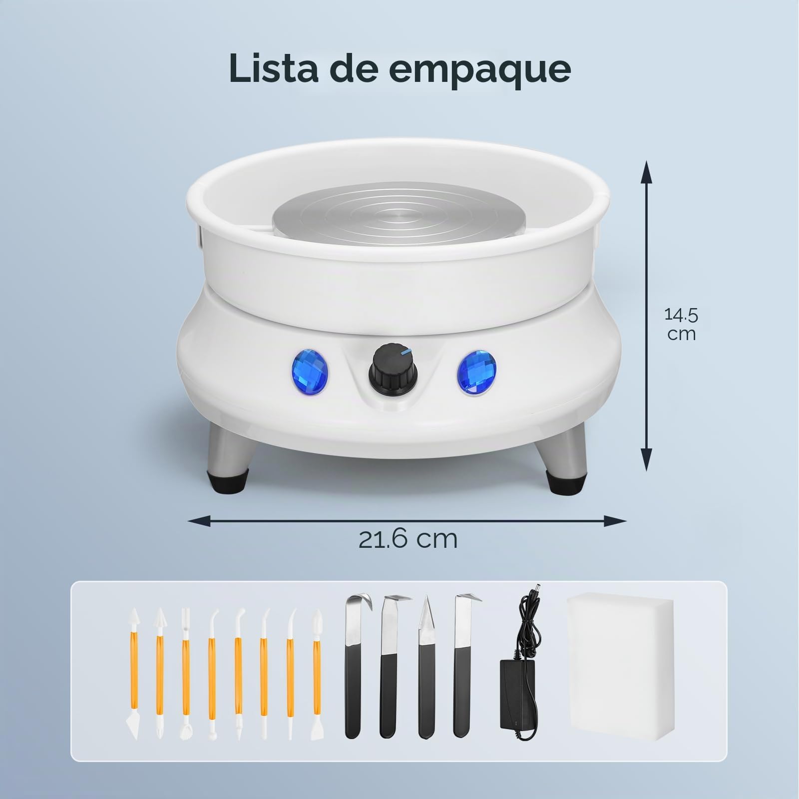 Torno Alfarero,15CM Velocidad Ajustable de 0 a 200 r/min Rueda de Cerámica, Torno Alfarero de Velocidad Ajustable con 11 Herramientas de Modelado para Cerámica de Bricolaje