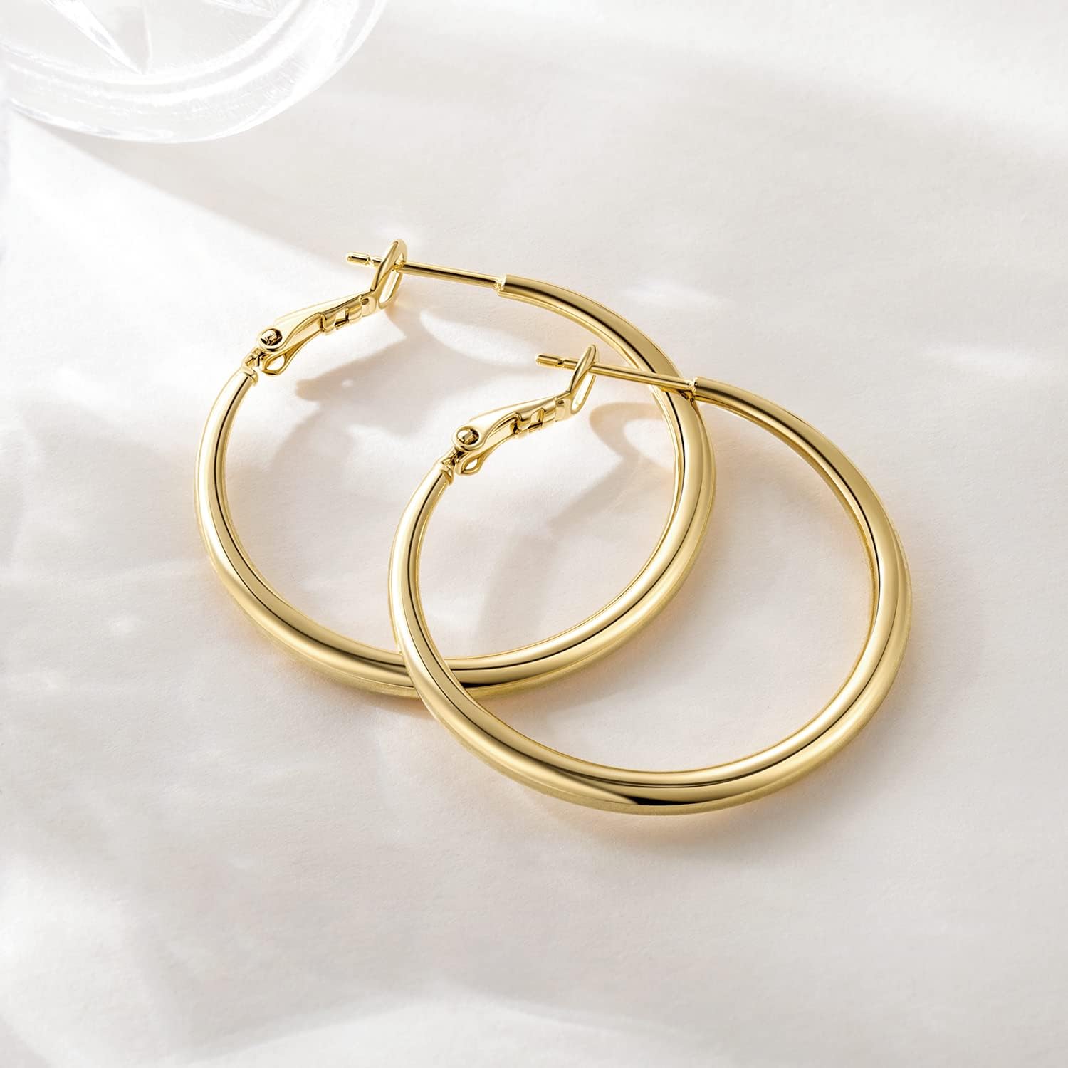 AMELINE 14K Gold Earrings for Women, Shiny Gold Hoops, Small Hoop Earrings for Women Trendy, Hypoallergenic Thicker Gold Hoop Earring, Well-polished Finish (30 mm*2.9 mm)