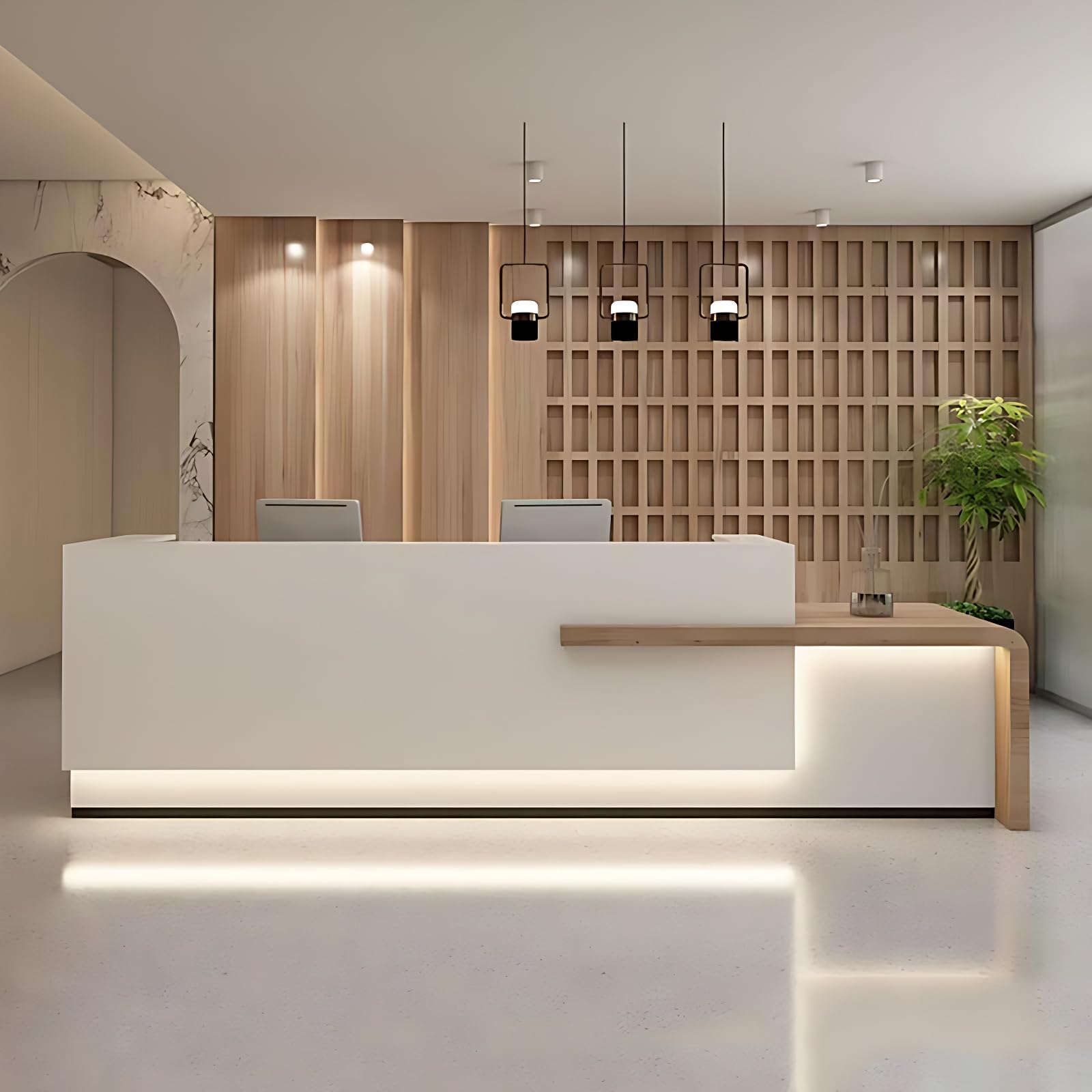 Reception Desk - Modern Front Desk Checkout Counter Retail Counter with Hidden Lighting Customizable Logo No Assembly Required