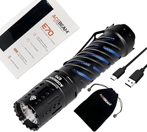 Acebeam Linterna LED E70 -4600 lúmenes hasta 787.4 ft de alcance 6500K blanco frío - Batería no incluida
