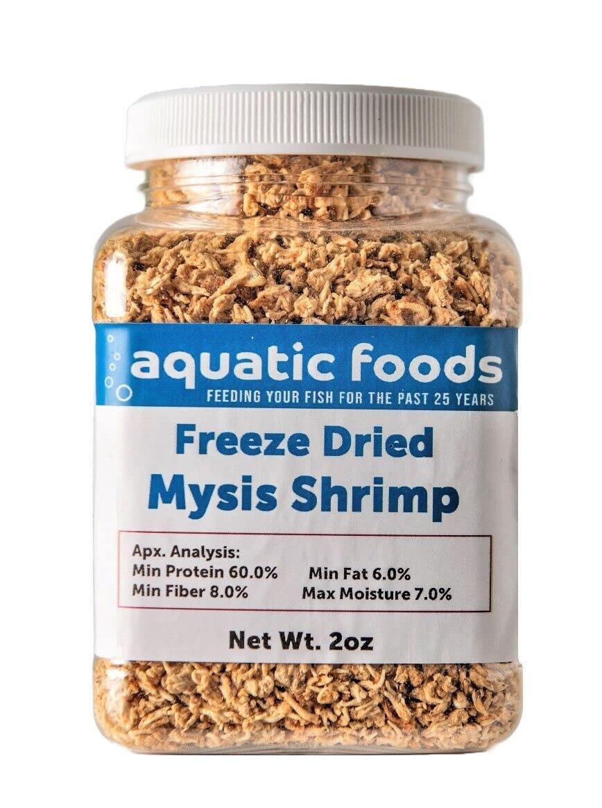 Aquatic Foods Inc. Mysis Shrimp-Freeze Dried Floating Small Mysis Shrimp for All Tropical Fish, Marine Fish, Baby Koi & Pond Fish, Baby Turtles, 2oz Jar