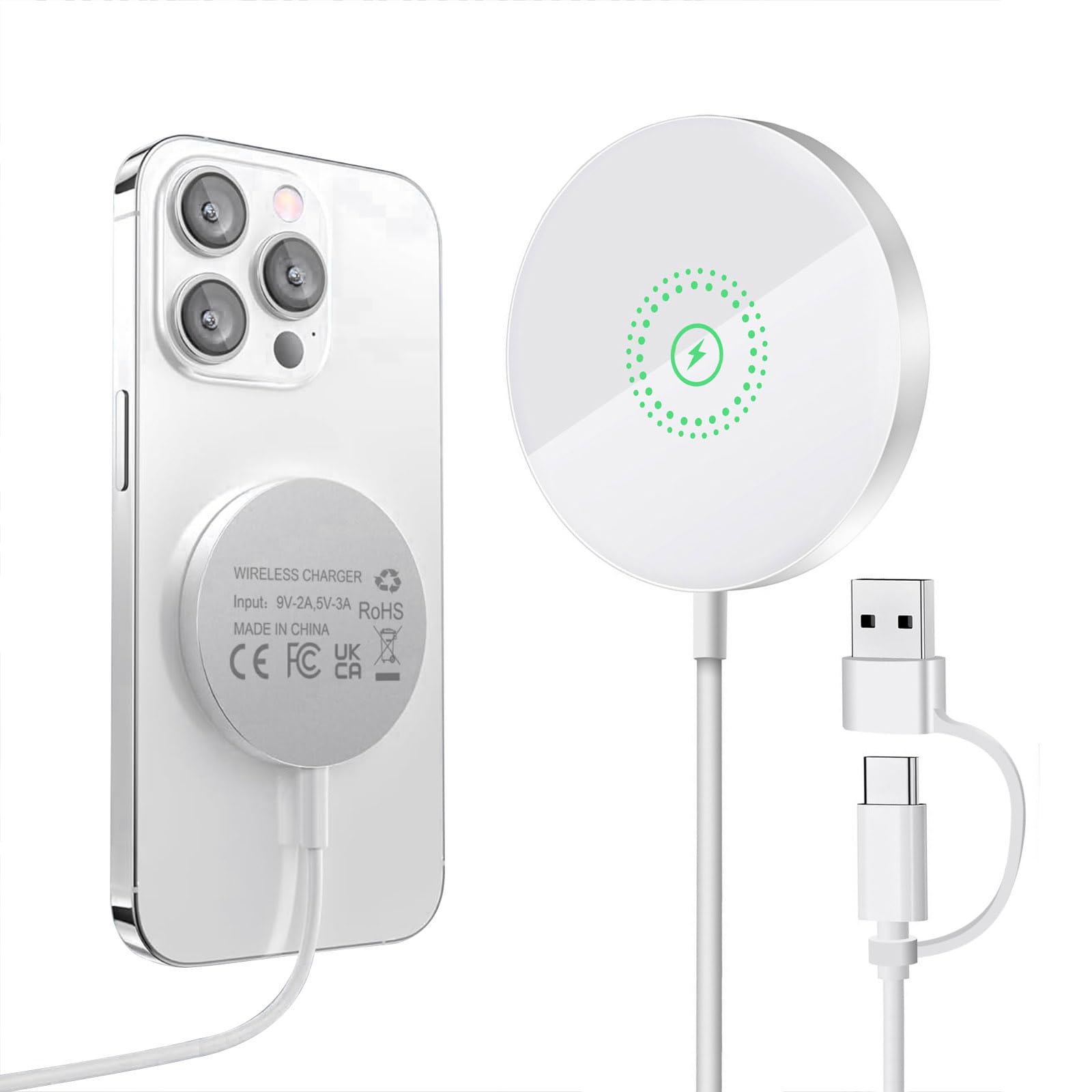 Magnetic Wireless Charger for iPhone 16/16 Pro/16 Plus/16 Pro Max,FDGAO 2 in 1 15W Fast Magnetic Charging Compatible with iPhone 15/14/13/12 Series and AirPods 4/3/Pro