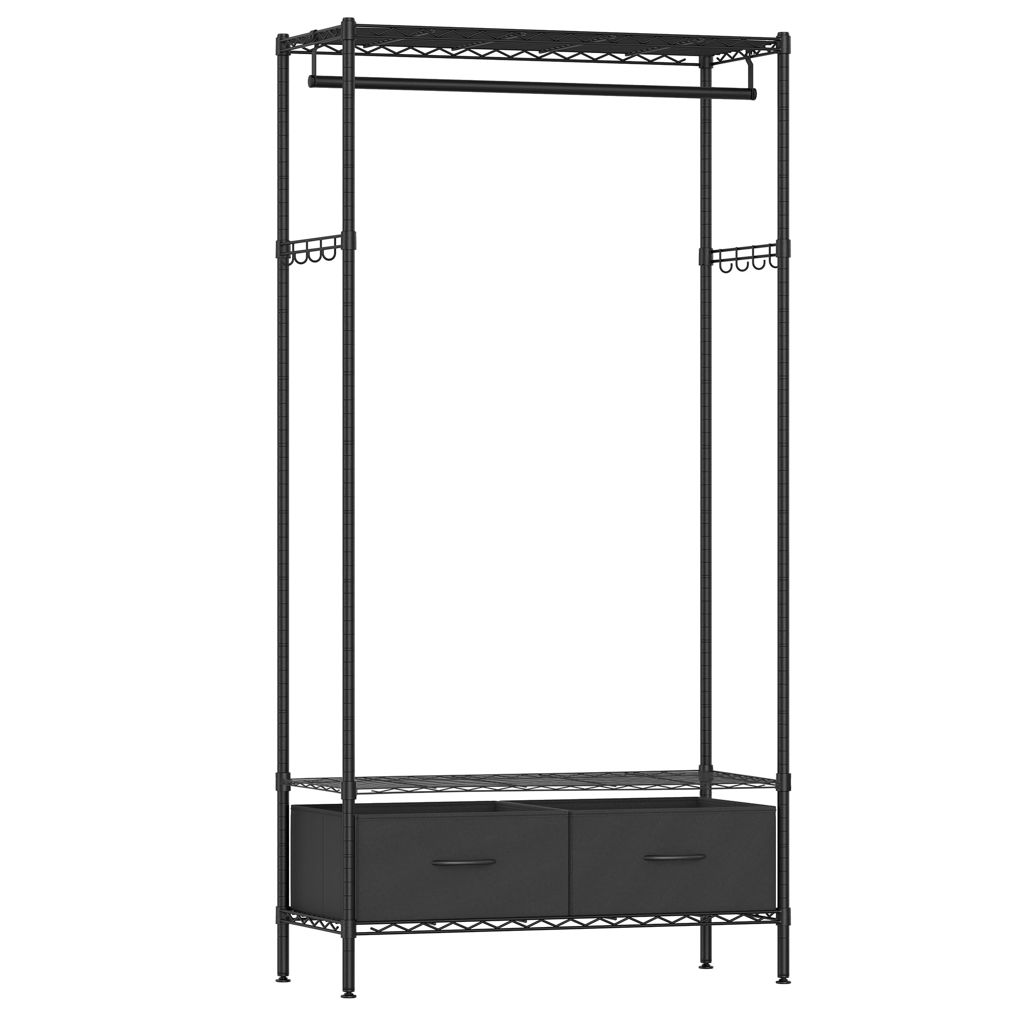 SONGMICS Armadio, Guardaroba in Metallo con Ripiani a Rete, 2 Cassetti in Tessuto, Barra Appendiabiti e Ganci, Stand Appendiabiti, Nero Inchiostro LGR411B02