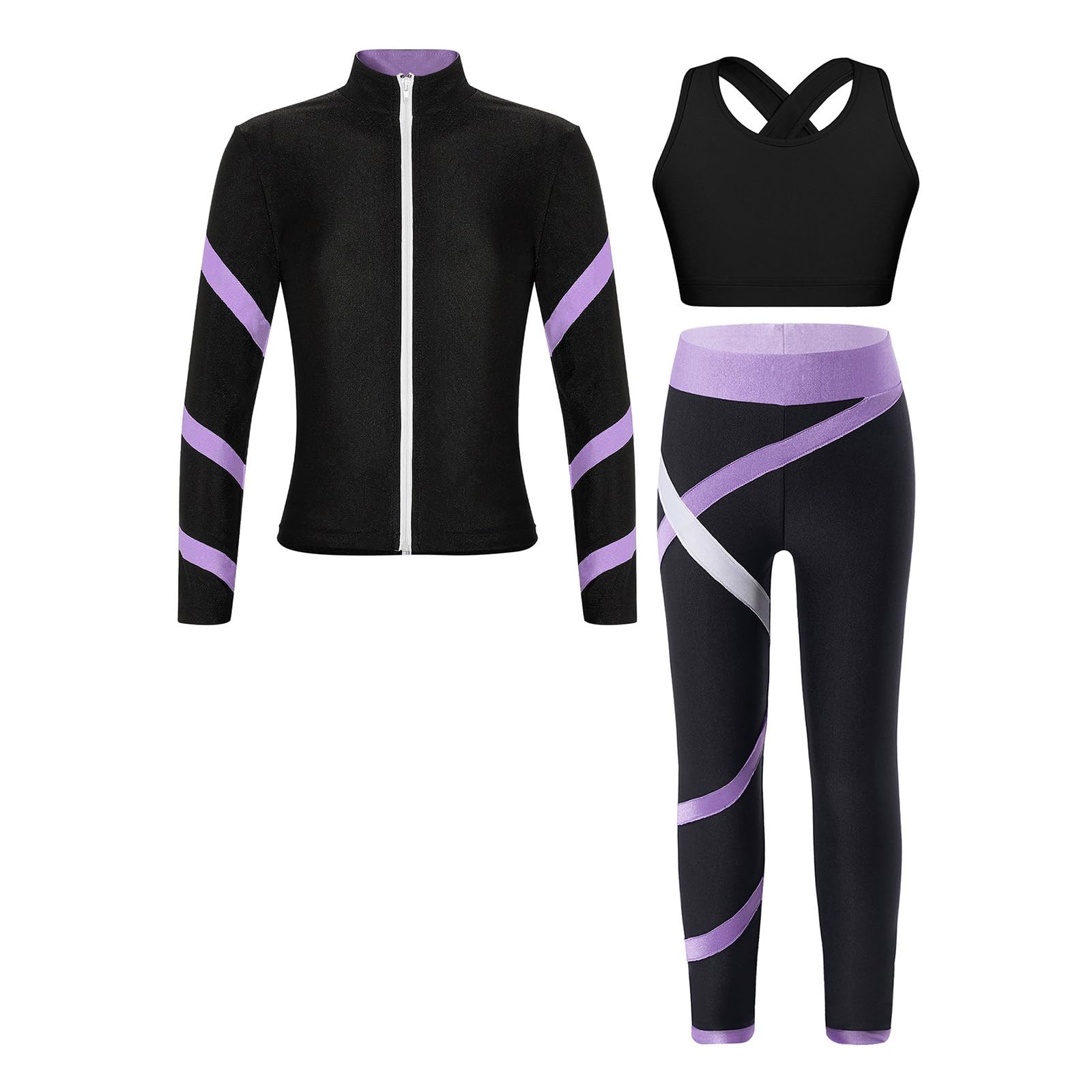 Kind Turnanzug Tanzmädchen Set Eiskunstlauf Outfit Leggings Und Tanktop Jacke Sport Fitness teilig